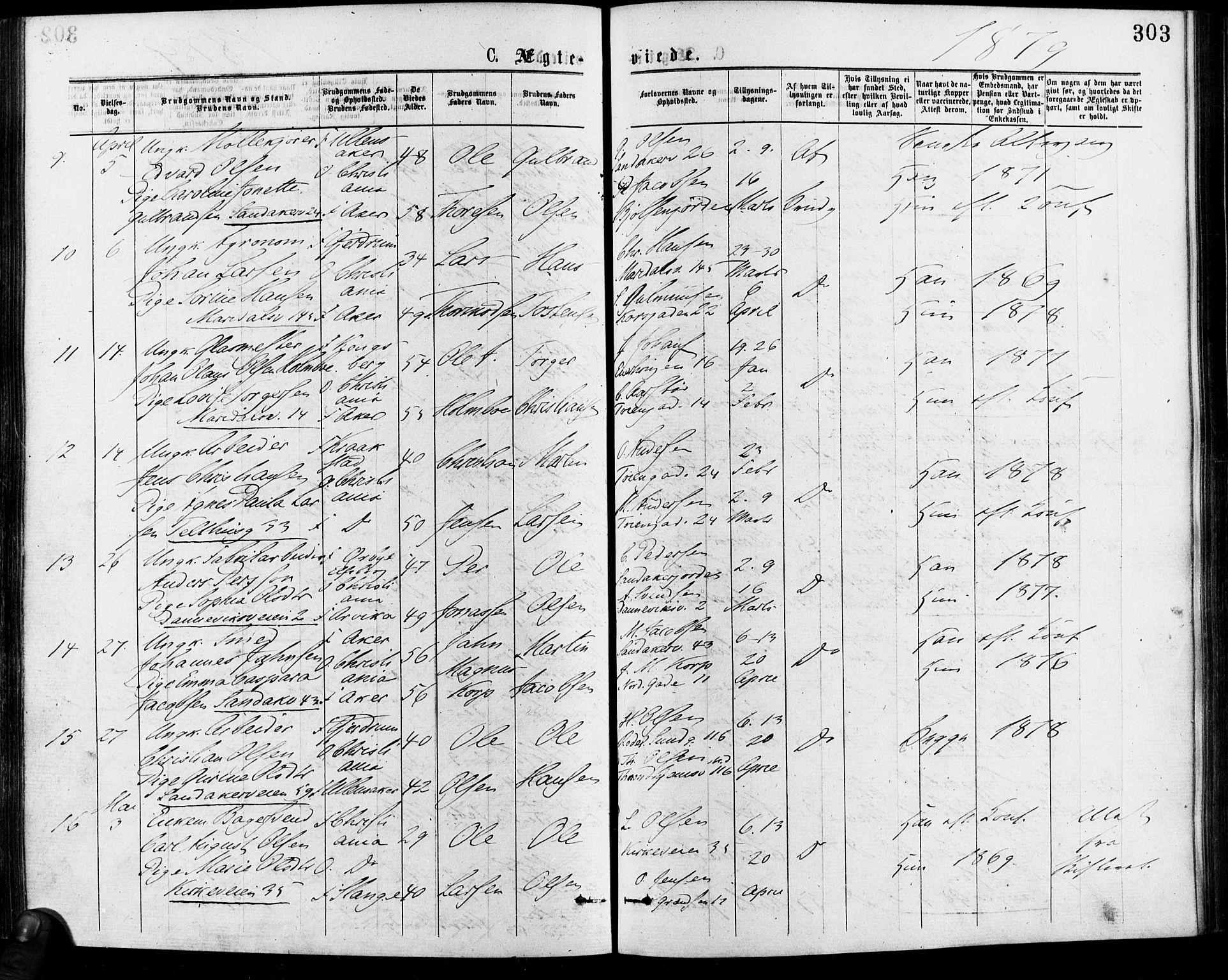 Gamle Aker prestekontor Kirkebøker, AV/SAO-A-10617a/F/L0005: Ministerialbok nr. 5, 1873-1881, s. 303