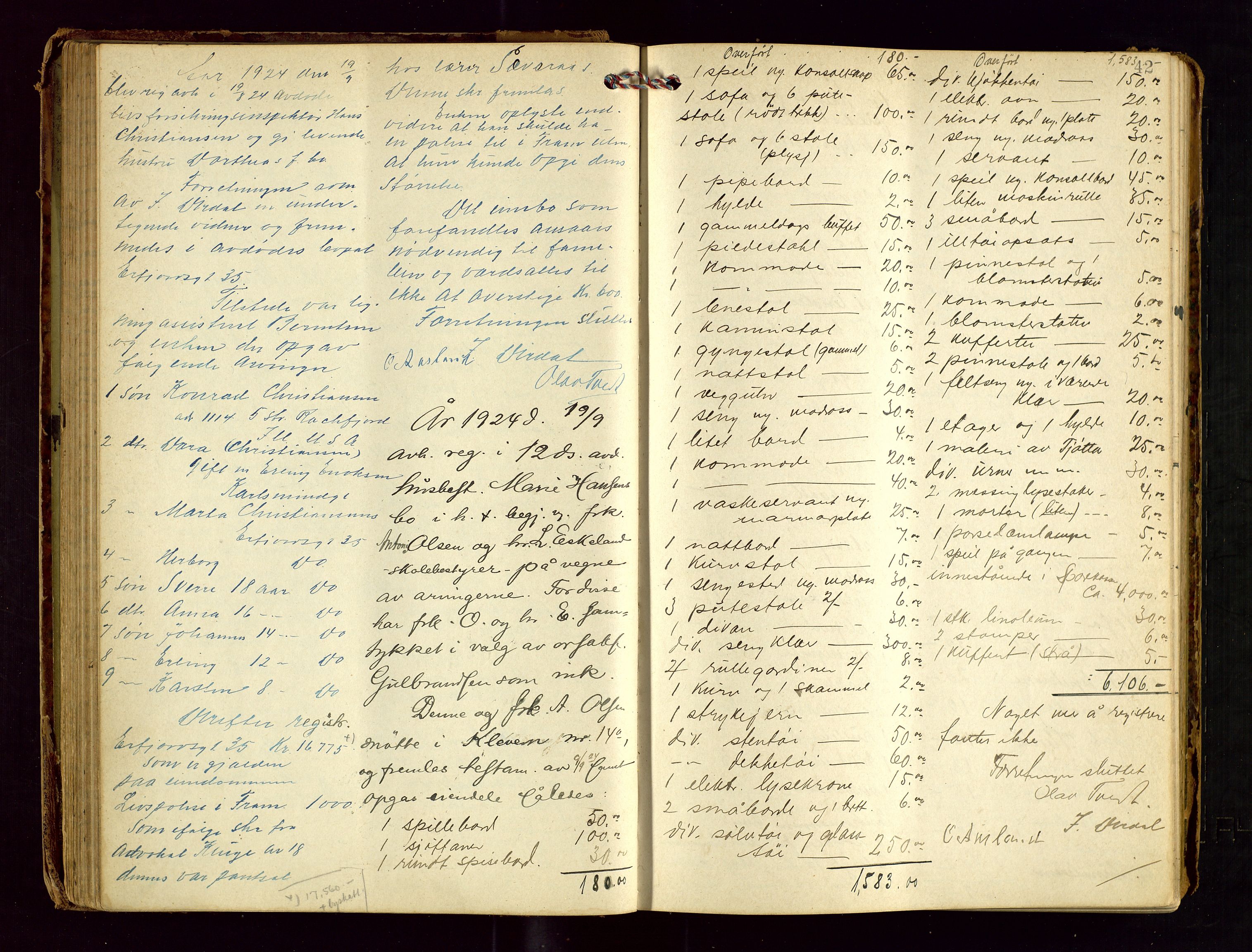 Stavanger skifteforvalter, AV/SAST-A-101412/001/5/53/533BA/L0004: Registreringsprotokoll, 1923-1930, s. 41b-42a