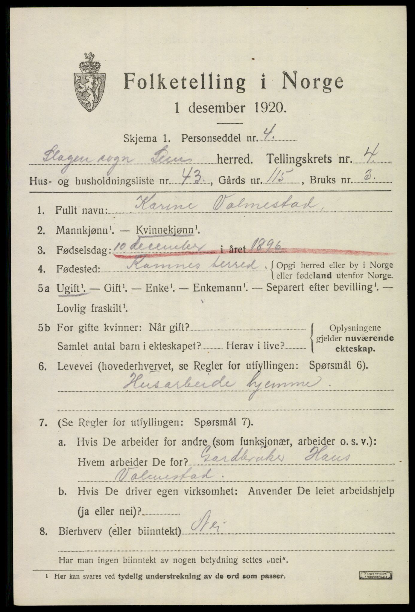 SAKO, Folketelling 1920 for 0721 Sem herred, 1920, s. 7545