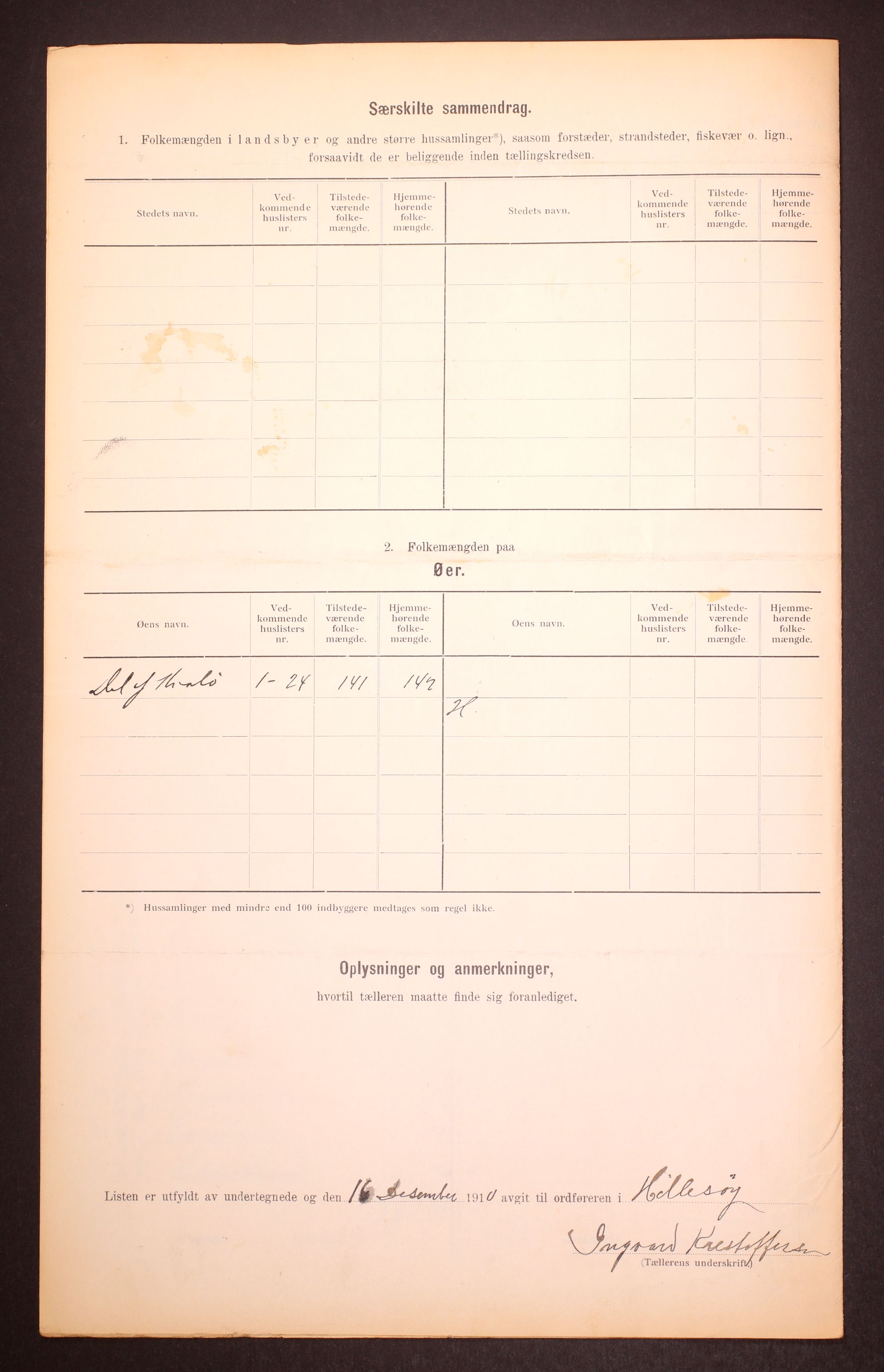 RA, Folketelling 1910 for 1930 Hillesøy herred, 1910, s. 9