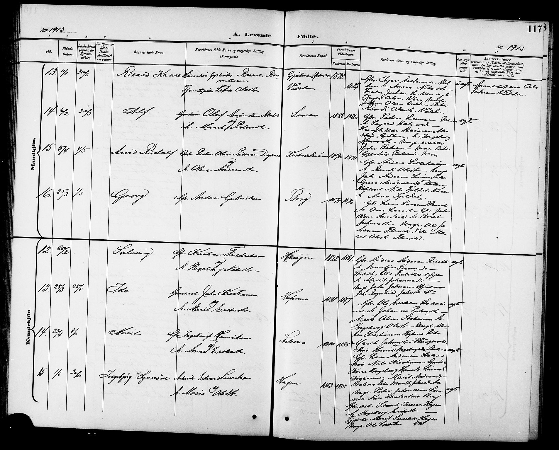 Ministerialprotokoller, klokkerbøker og fødselsregistre - Sør-Trøndelag, AV/SAT-A-1456/630/L0505: Klokkerbok nr. 630C03, 1899-1914, s. 117