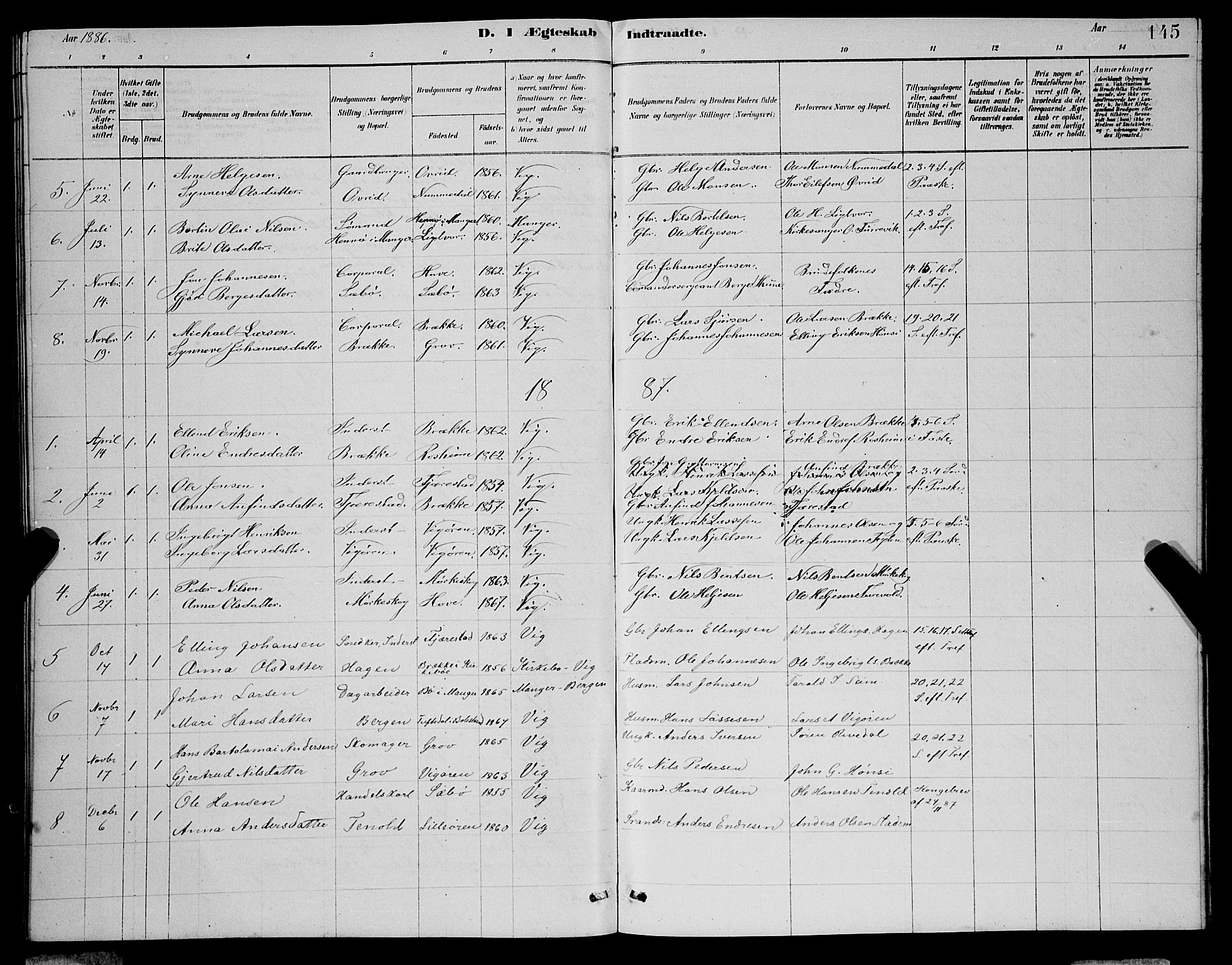 Vik sokneprestembete, AV/SAB-A-81501/H/Hab/Haba/L0003: Klokkerbok nr. A 3, 1878-1894, s. 145