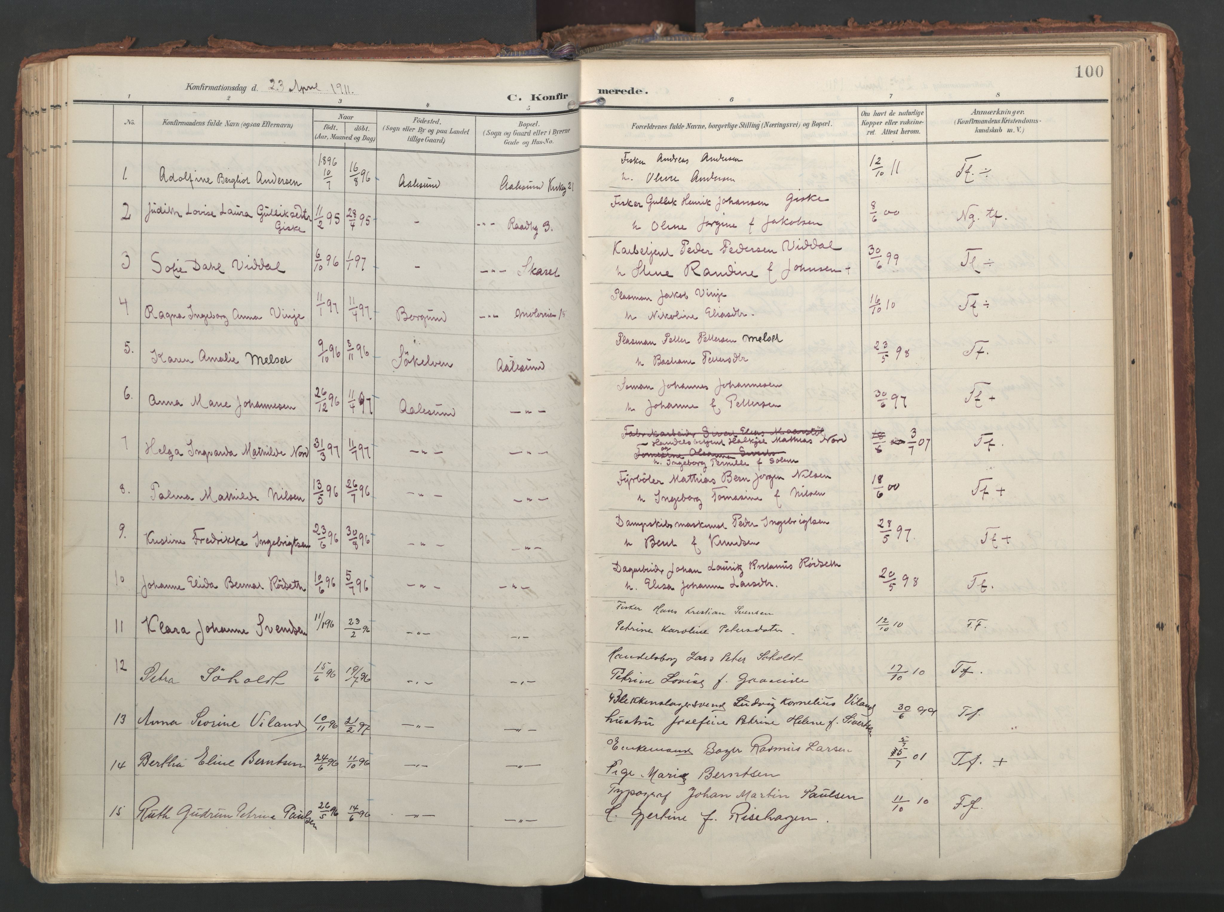 Ministerialprotokoller, klokkerbøker og fødselsregistre - Møre og Romsdal, SAT/A-1454/529/L0459: Ministerialbok nr. 529A09, 1904-1917, s. 100