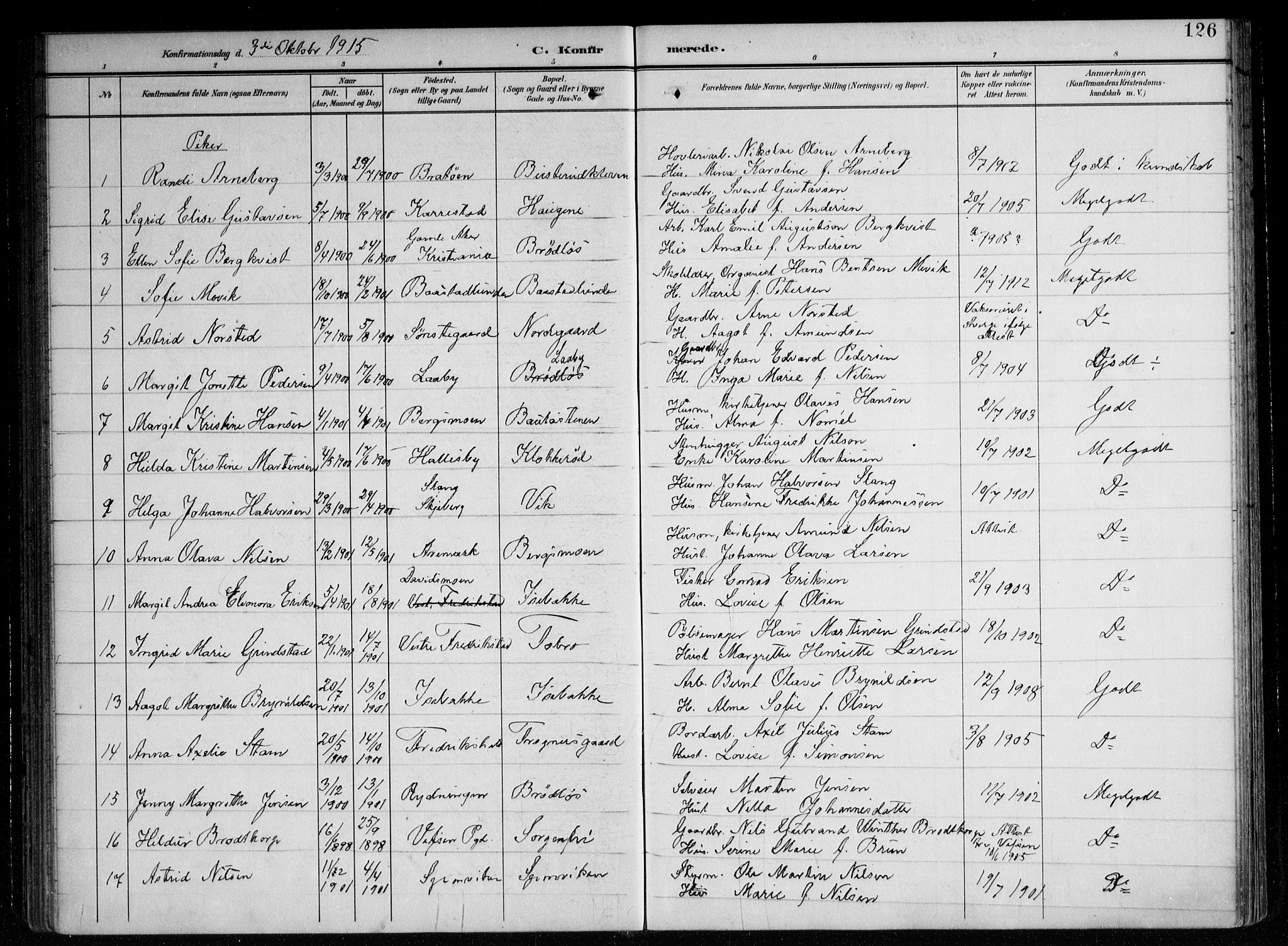 Berg prestekontor Kirkebøker, AV/SAO-A-10902/F/Fa/L0008: Ministerialbok nr. I 8, 1902-1920, s. 126