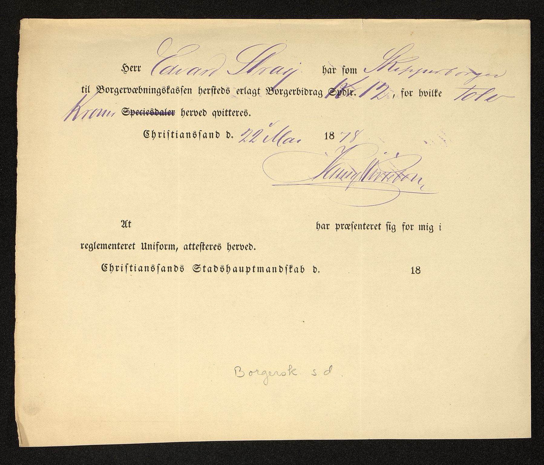 Kristiansand By - Magistraten, IKAV/1001KG122/G/Gc/L0009: Borgerbrev, 1877-1901