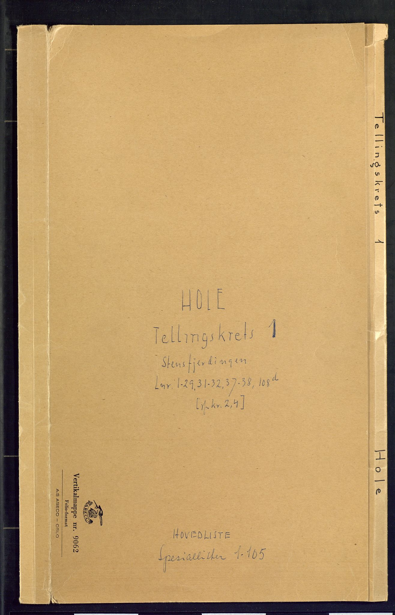 SAKO, Folketelling 1875 for 0612P Hole prestegjeld, 1875, s. 1