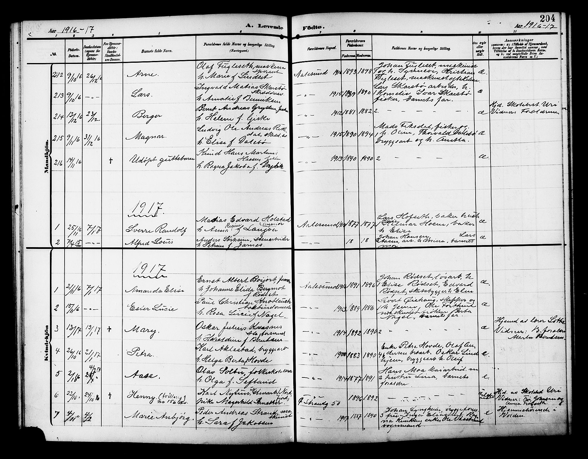 Ministerialprotokoller, klokkerbøker og fødselsregistre - Møre og Romsdal, AV/SAT-A-1454/529/L0471: Klokkerbok nr. 529C08, 1909-1921, s. 204