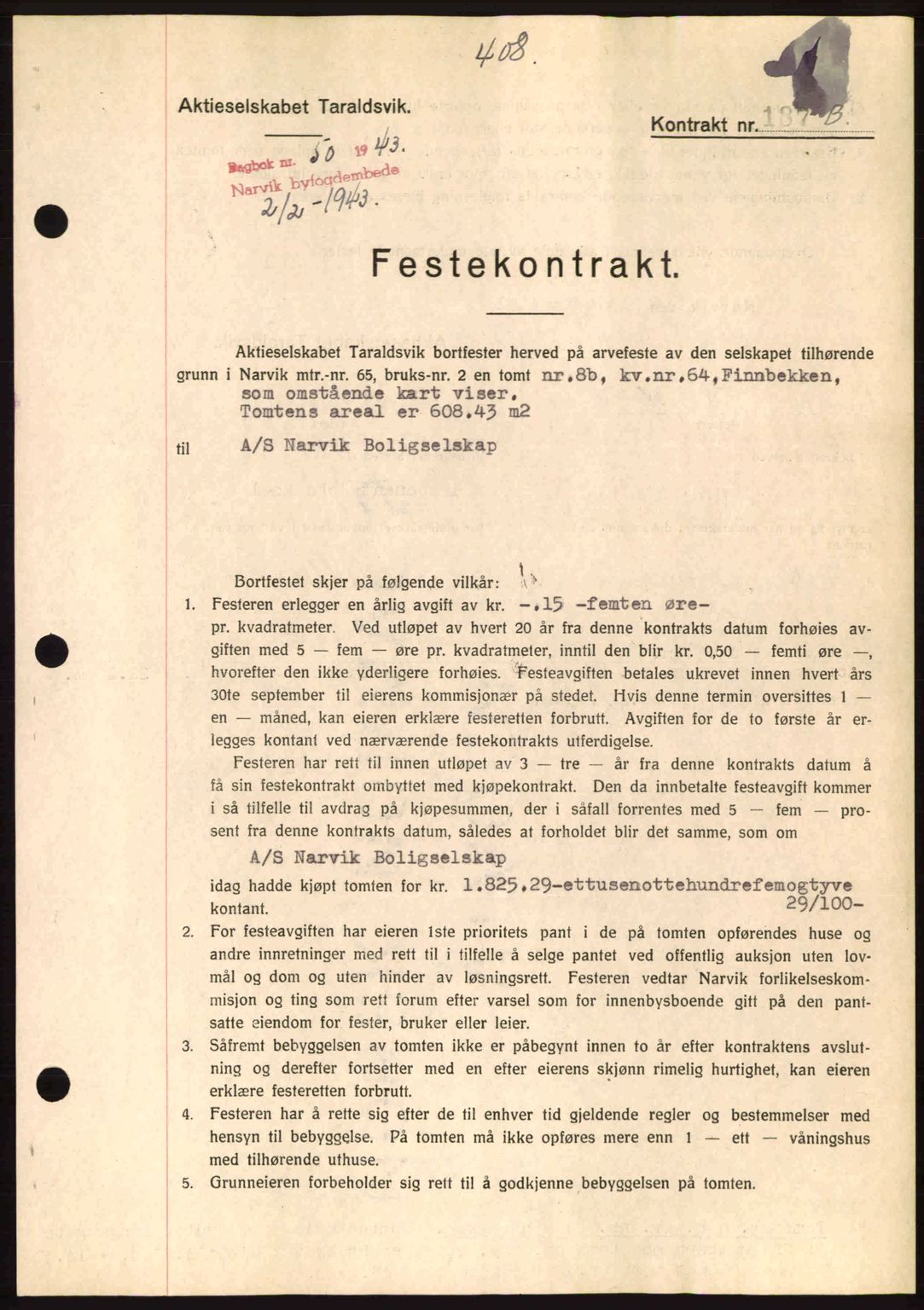 Narvik sorenskriveri, SAT/A-0002/1/2/2C/2Ca: Pantebok nr. A19, 1942-1943, Dagboknr: 50/1943