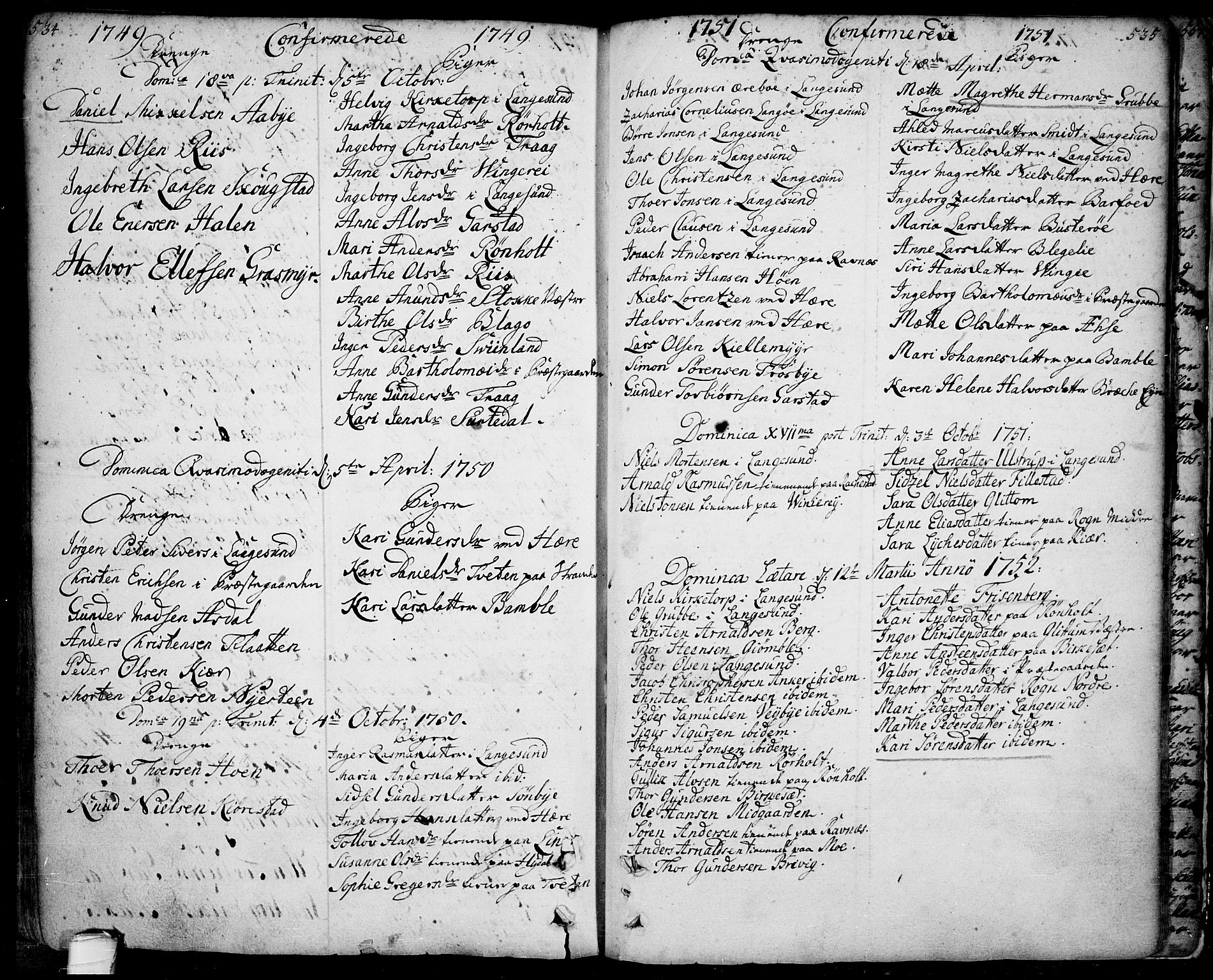 Bamble kirkebøker, AV/SAKO-A-253/F/Fa/L0001: Ministerialbok nr. I 1, 1702-1774, s. 534-535