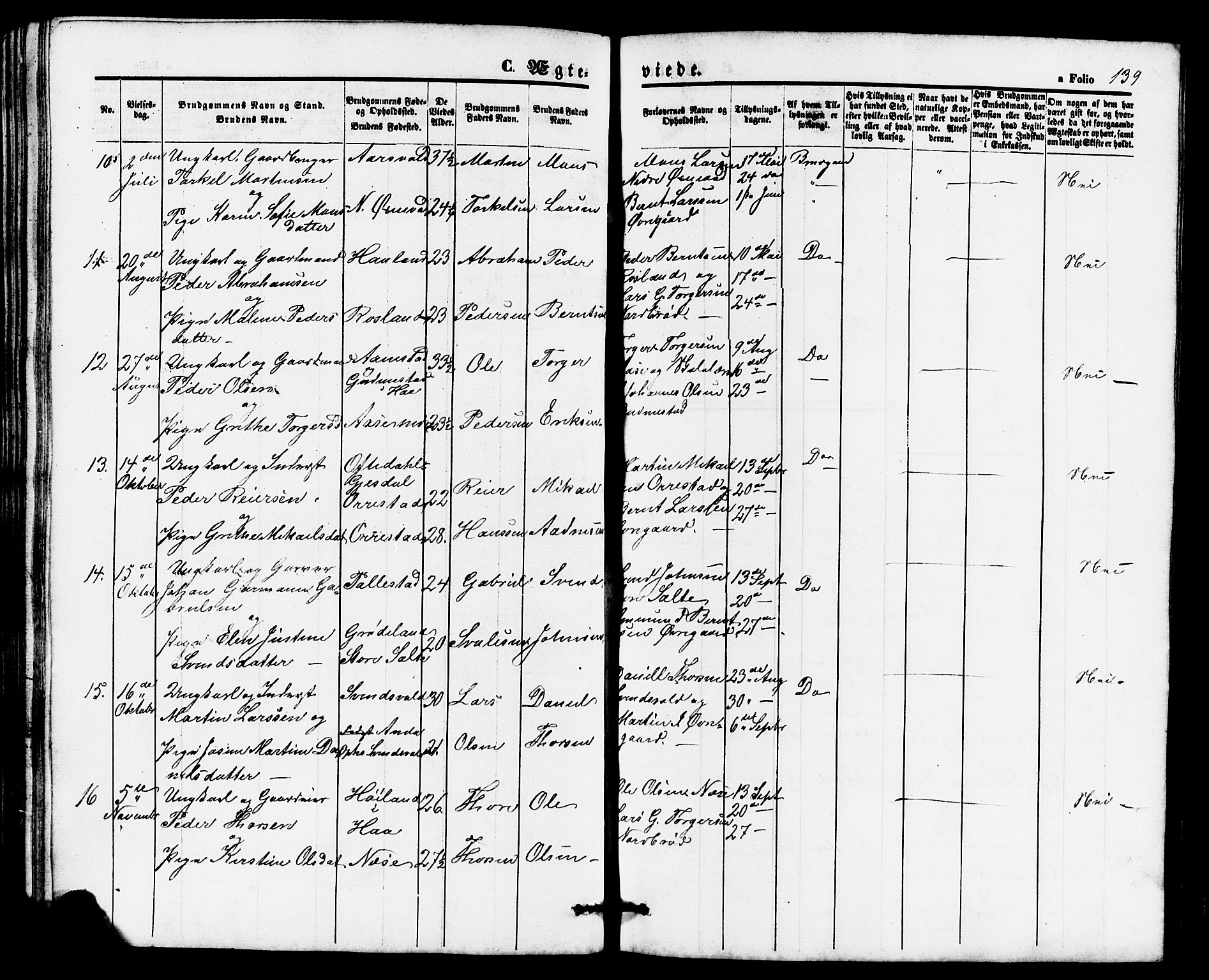 Klepp sokneprestkontor, AV/SAST-A-101803/001/3/30BB/L0002: Klokkerbok nr. B 2, 1860-1875, s. 139