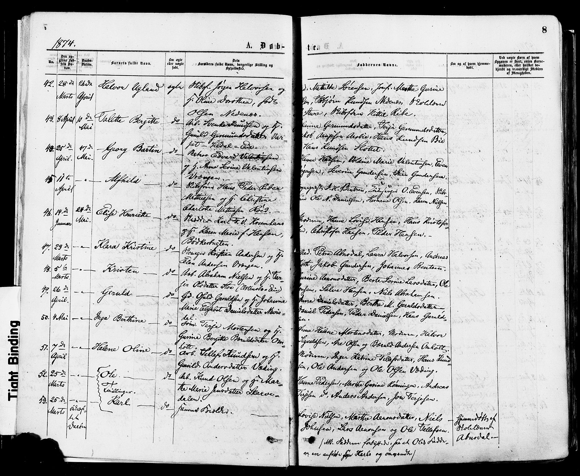 Øyestad sokneprestkontor, AV/SAK-1111-0049/F/Fa/L0016: Ministerialbok nr. A 16, 1874-1886, s. 8
