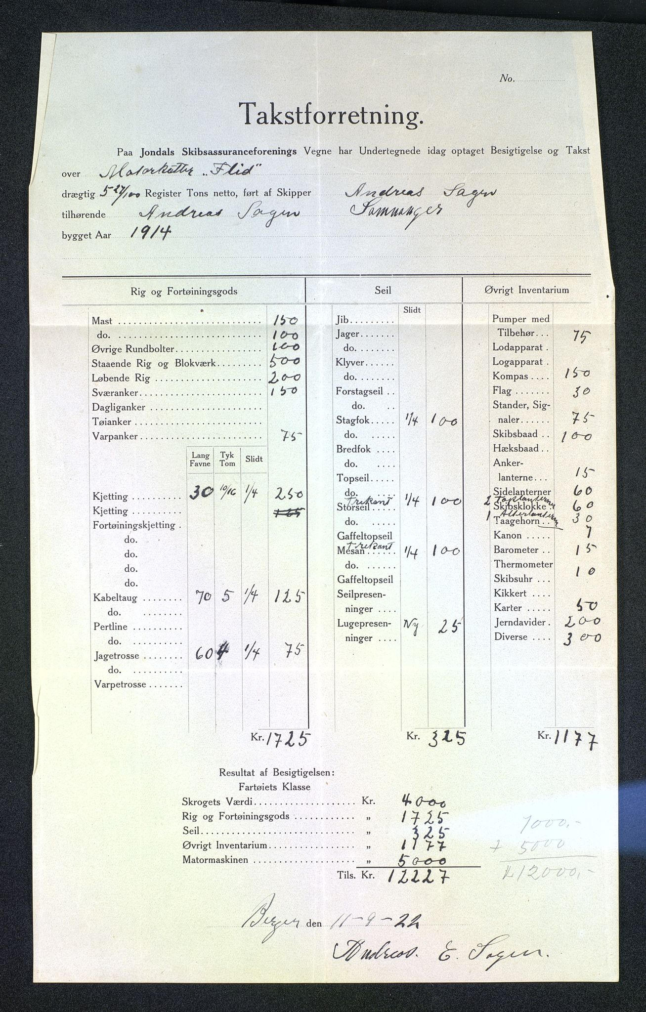 Jondal Skipsassuranseforening, AV/SAB-SAB/PA-0276/E/L0095: Korrespondanse , 1922