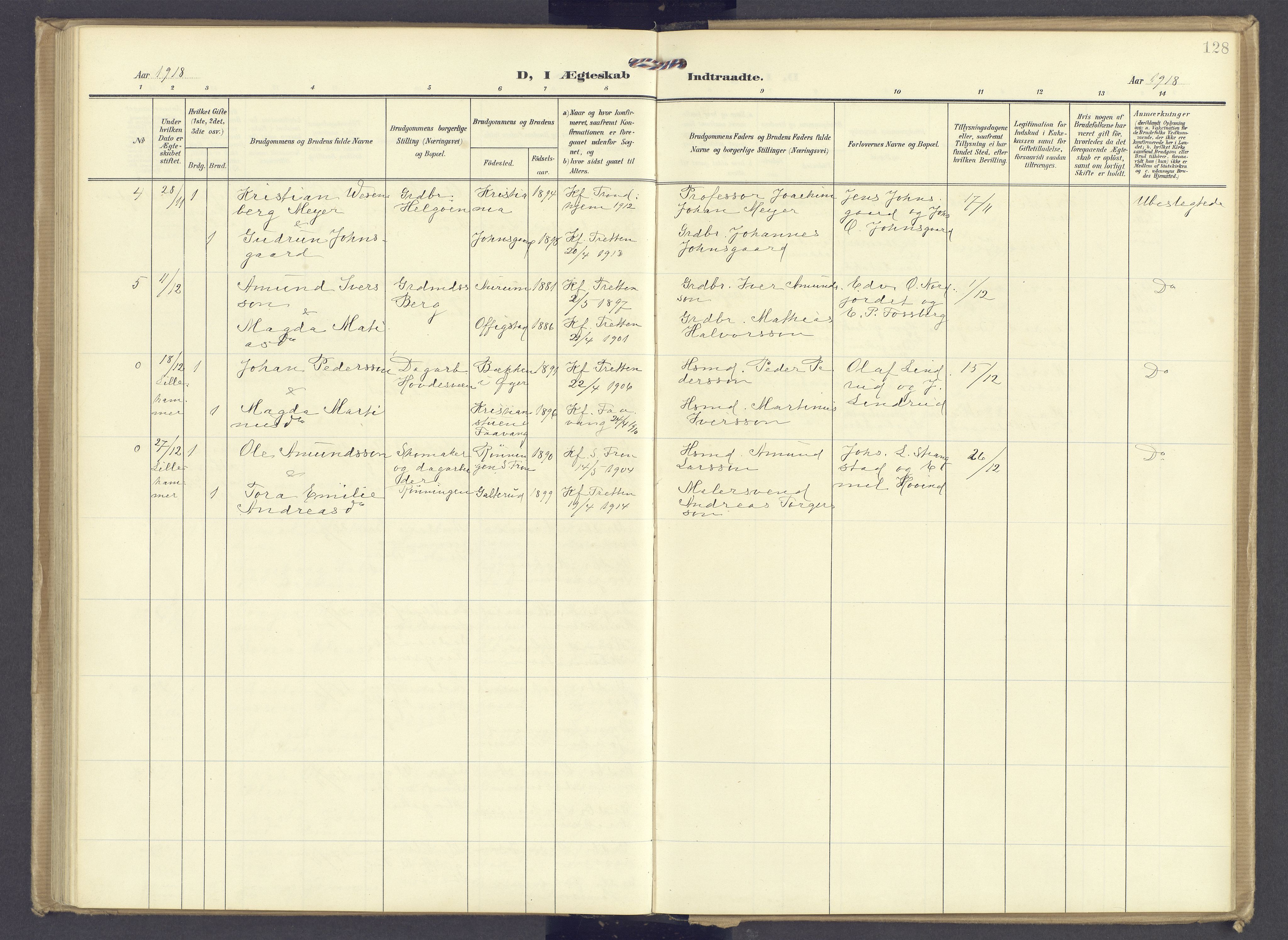 Øyer prestekontor, AV/SAH-PREST-084/H/Ha/Haa/L0013: Ministerialbok nr. 13, 1905-1920, s. 128
