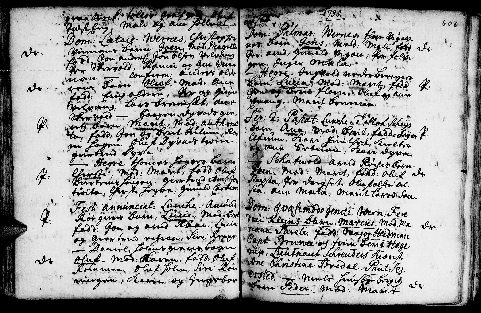 Ministerialprotokoller, klokkerbøker og fødselsregistre - Nord-Trøndelag, AV/SAT-A-1458/709/L0055: Ministerialbok nr. 709A03, 1730-1739, s. 607-608