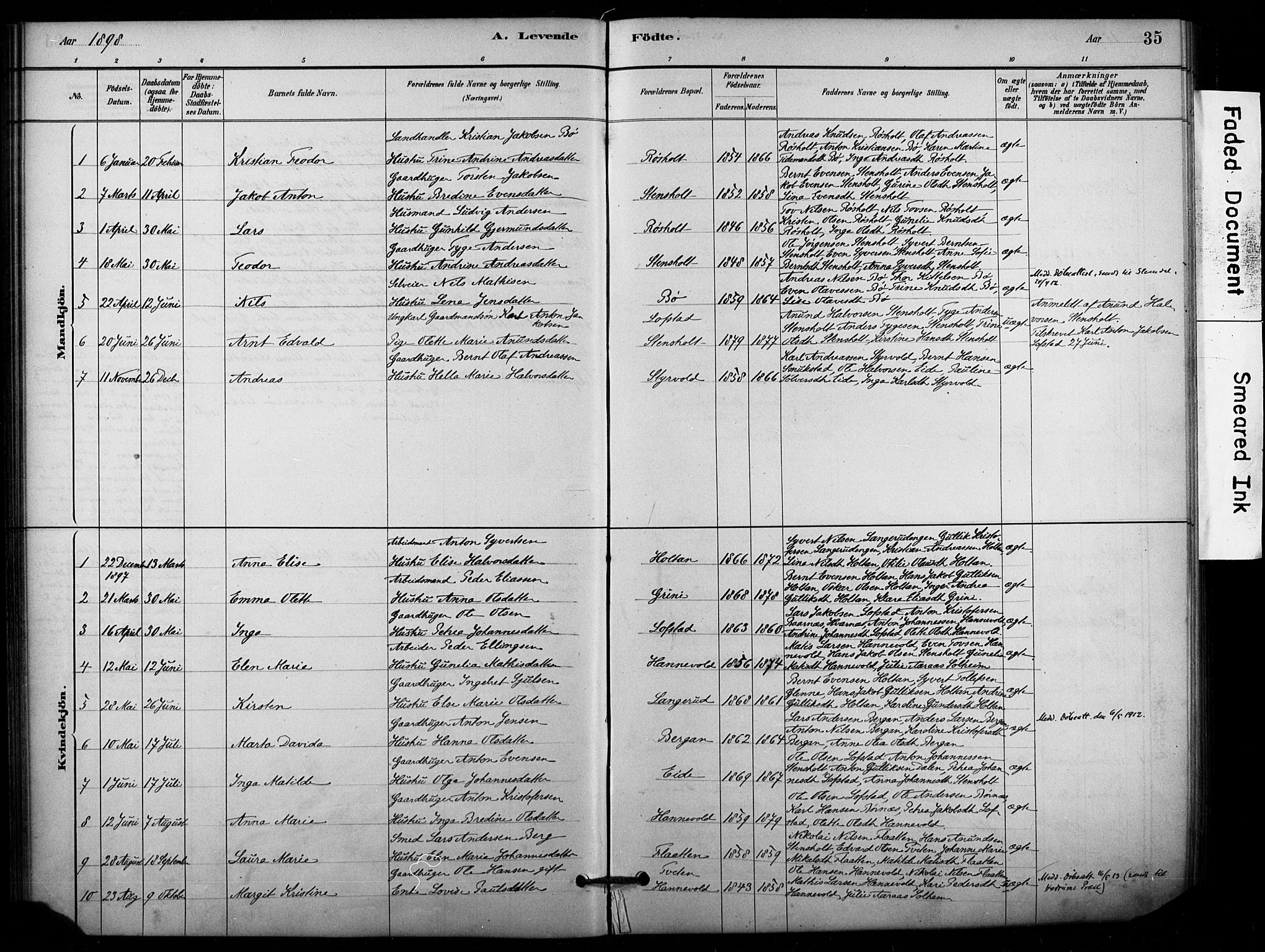 Lardal kirkebøker, AV/SAKO-A-350/F/Fd/L0001: Ministerialbok nr. IV 1, 1881-1907, s. 35