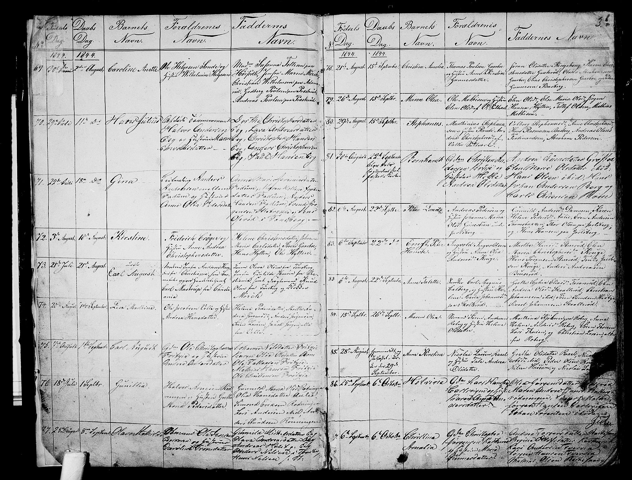 Sem kirkebøker, AV/SAKO-A-5/G/Ga/L0003: Klokkerbok nr. I 3, 1844-1855, s. 3