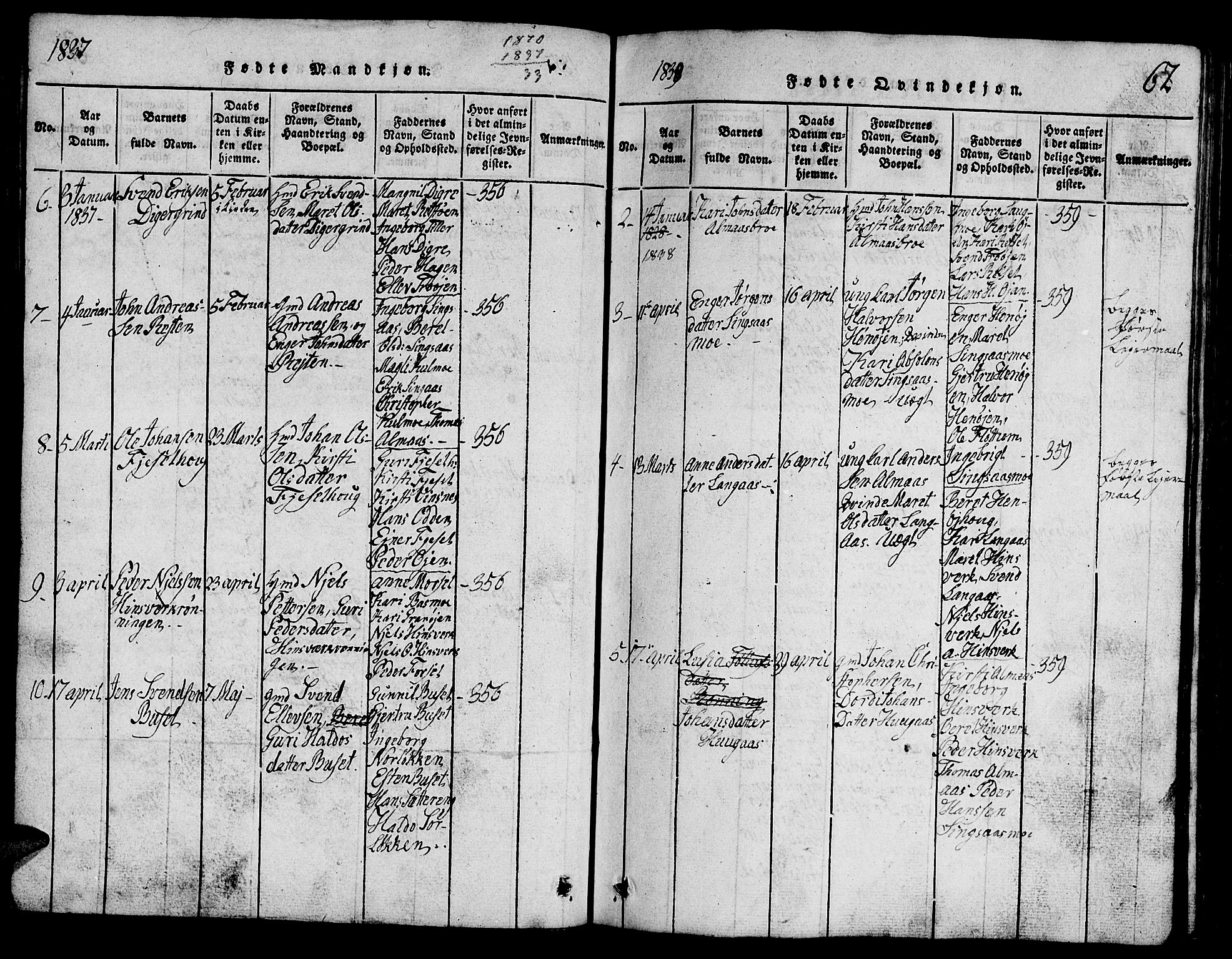 Ministerialprotokoller, klokkerbøker og fødselsregistre - Sør-Trøndelag, AV/SAT-A-1456/688/L1026: Klokkerbok nr. 688C01, 1817-1860, s. 62
