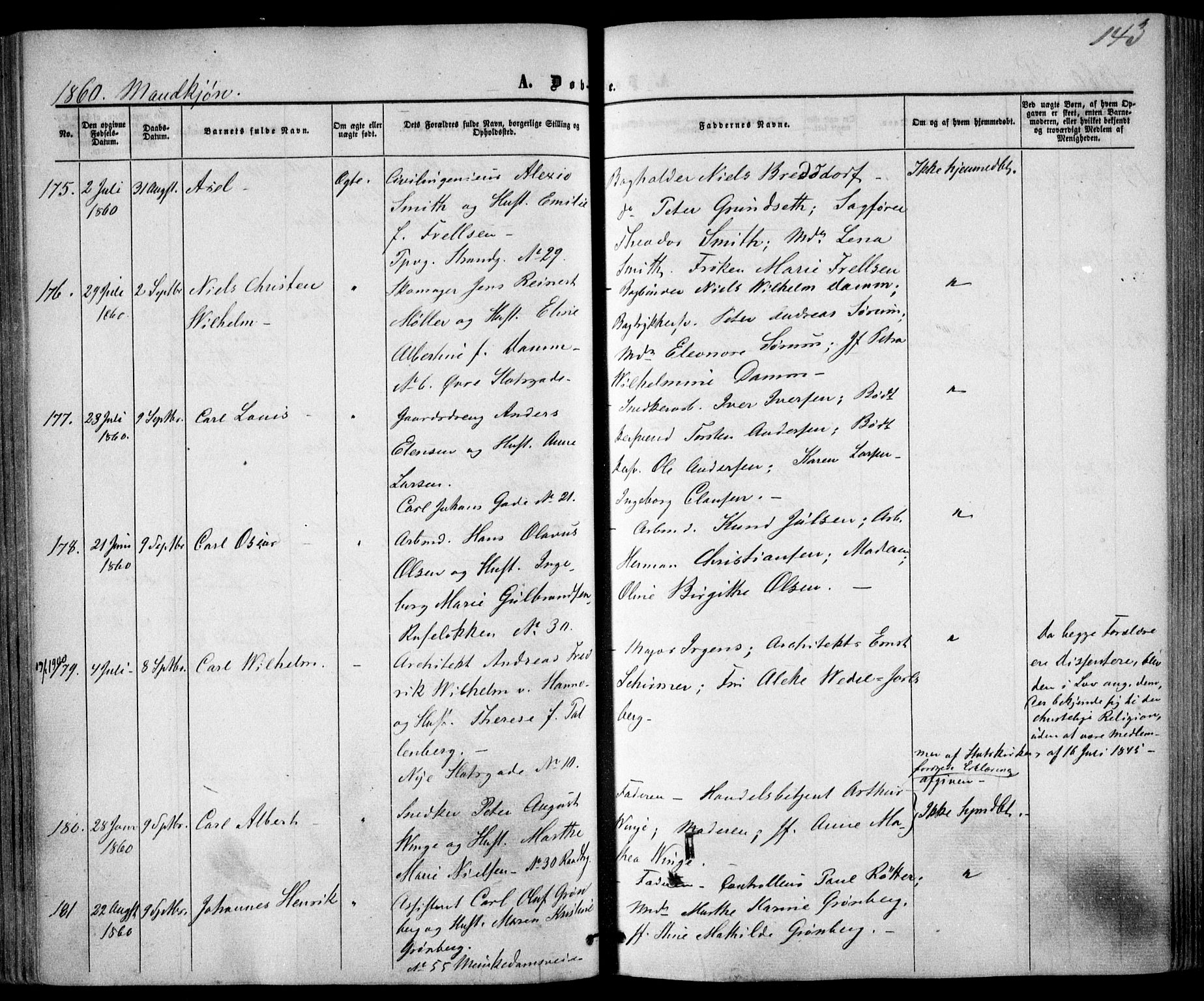 Trefoldighet prestekontor Kirkebøker, AV/SAO-A-10882/F/Fa/L0001: Ministerialbok nr. I 1, 1858-1863, s. 143
