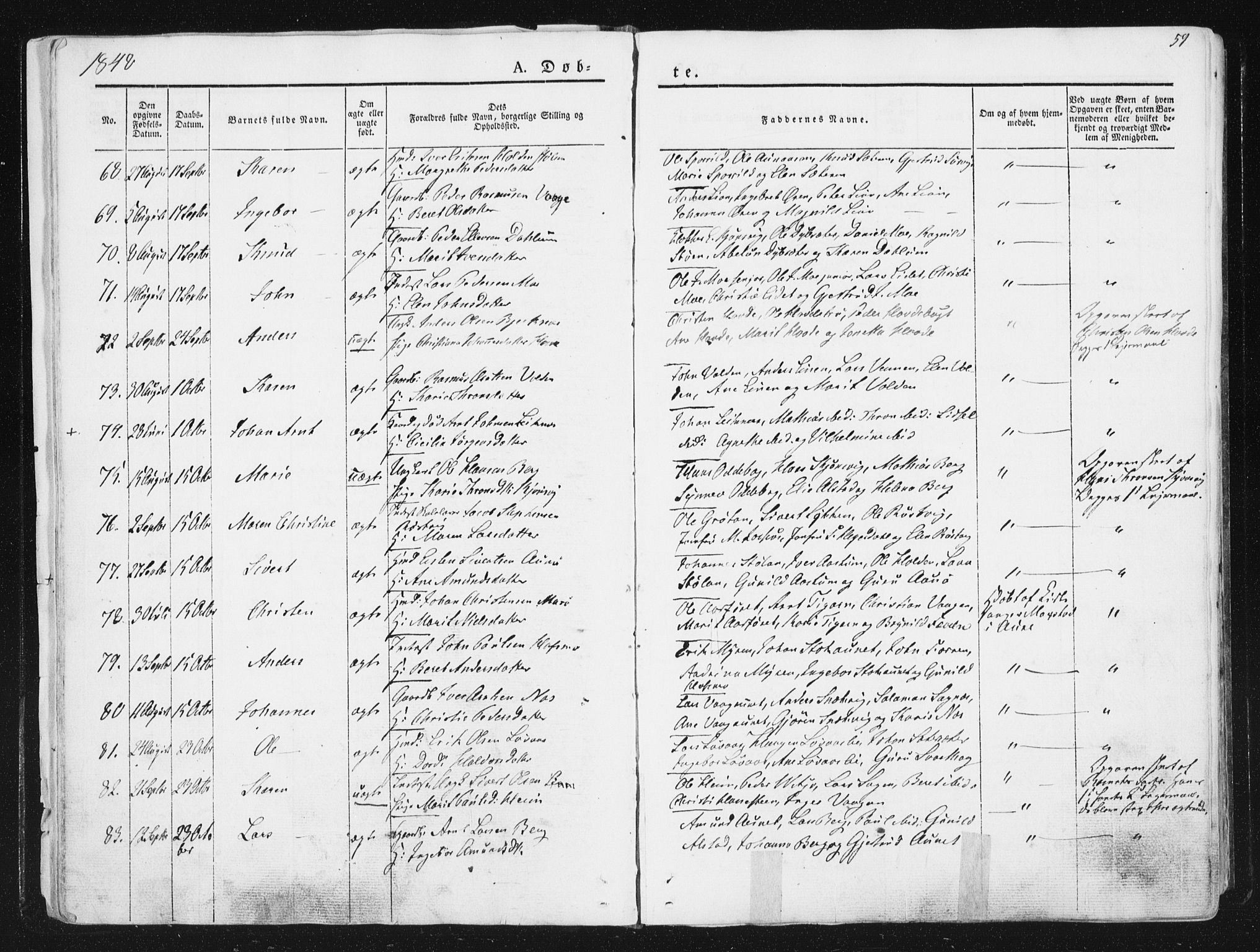 Ministerialprotokoller, klokkerbøker og fødselsregistre - Sør-Trøndelag, SAT/A-1456/630/L0493: Ministerialbok nr. 630A06, 1841-1851, s. 59