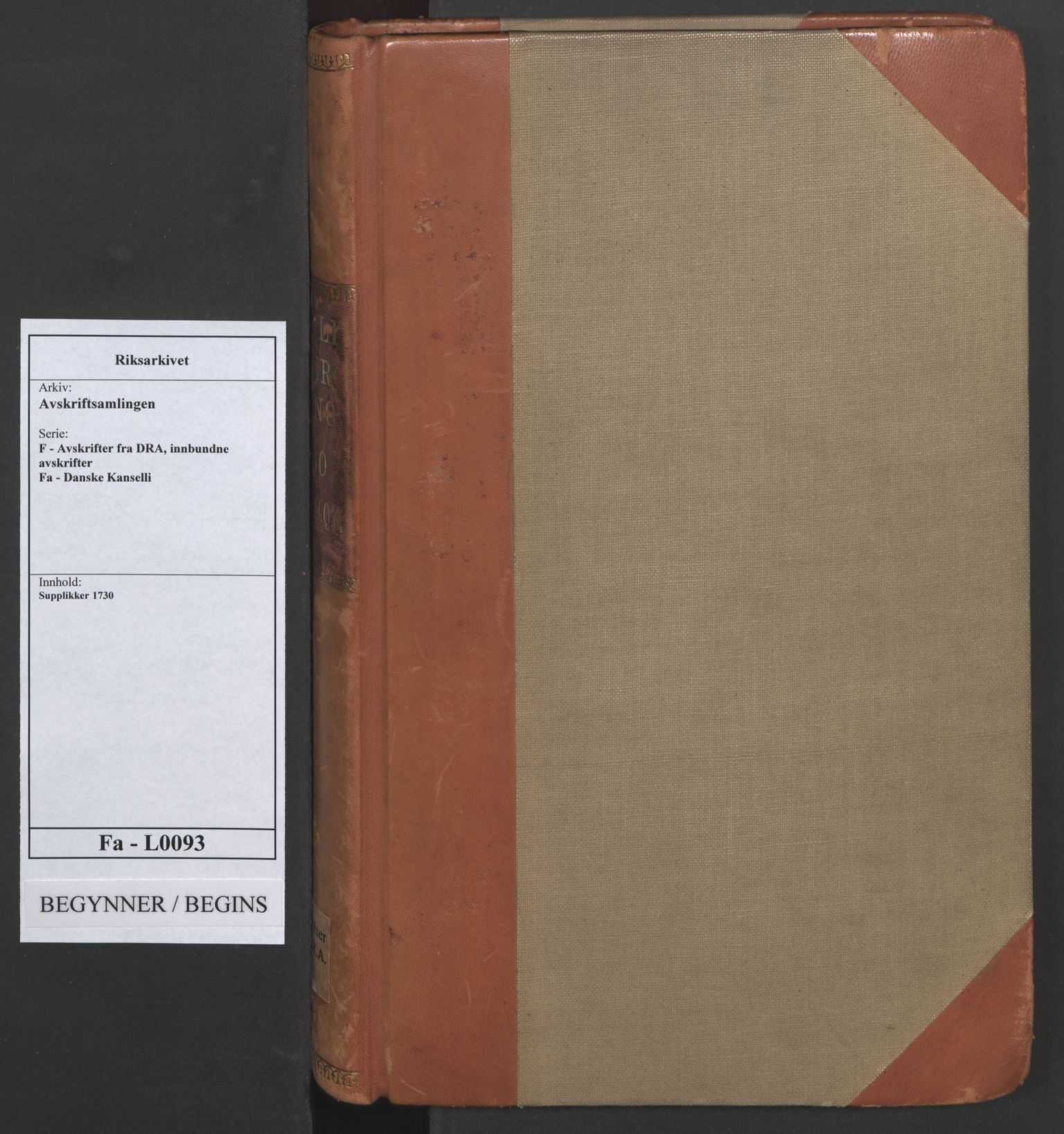 Avskriftsamlingen, RA/EA-4022/F/Fa/L0093: Supplikker, 1730, s. 1