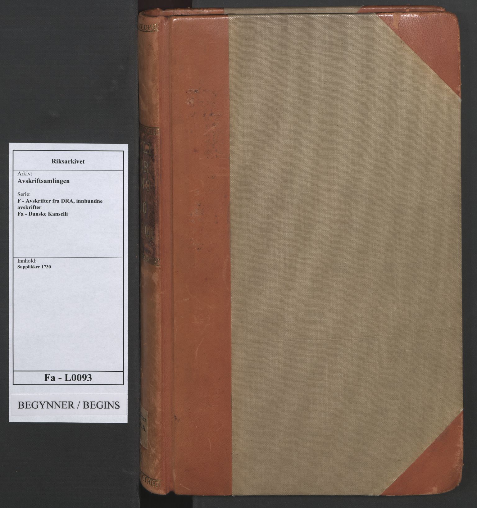 Avskriftsamlingen, AV/RA-EA-4022/F/Fa/L0093: Supplikker, 1730, s. 1