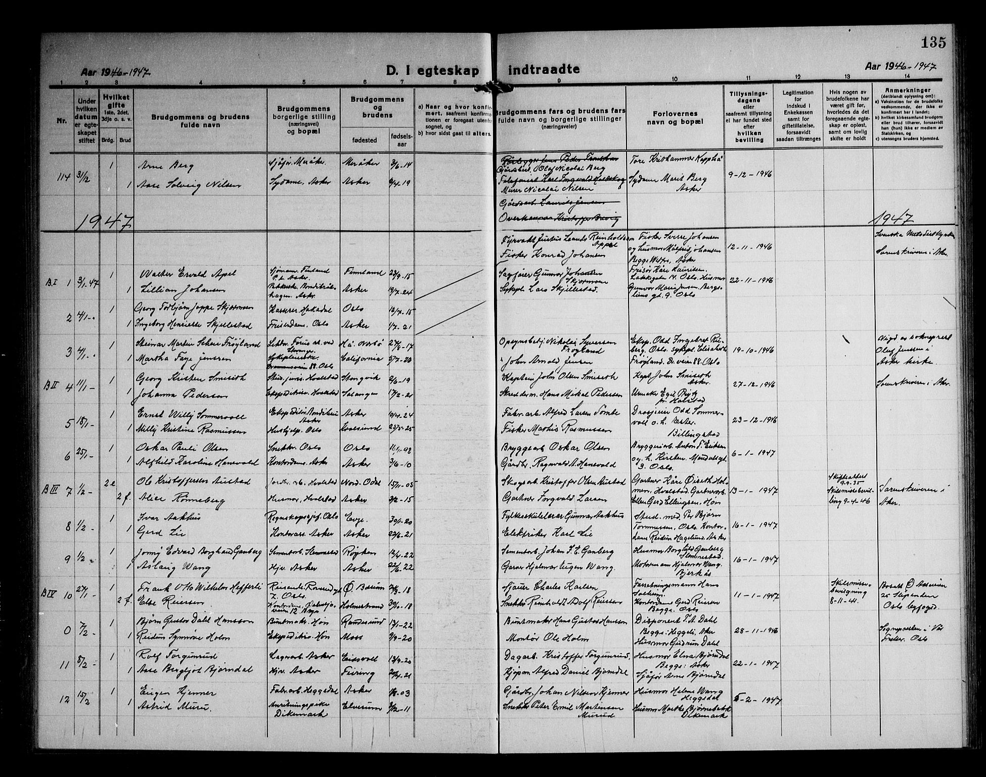 Asker prestekontor Kirkebøker, SAO/A-10256a/F/Fa/L0020: Ministerialbok nr. I 20, 1918-1948, s. 135