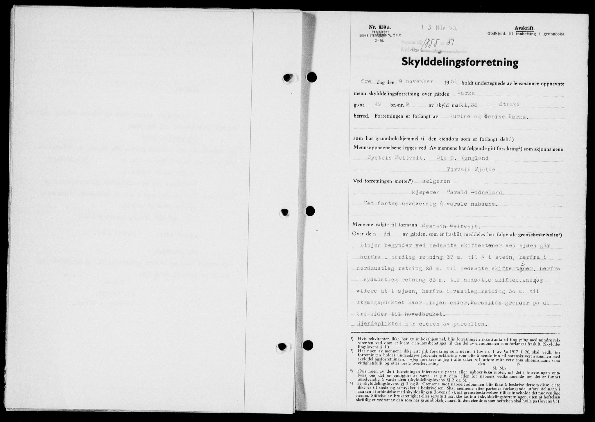 Ryfylke tingrett, SAST/A-100055/001/II/IIB/L0114: Pantebok nr. 93, 1951-1951, Dagboknr: 1855/1951