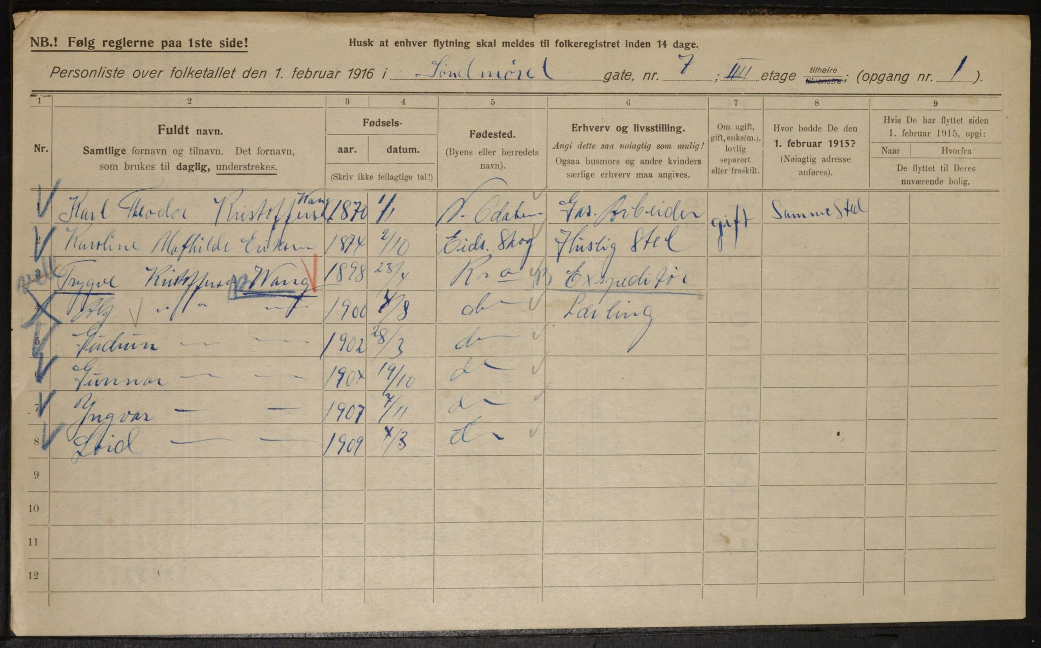 OBA, Kommunal folketelling 1.2.1916 for Kristiania, 1916, s. 107696