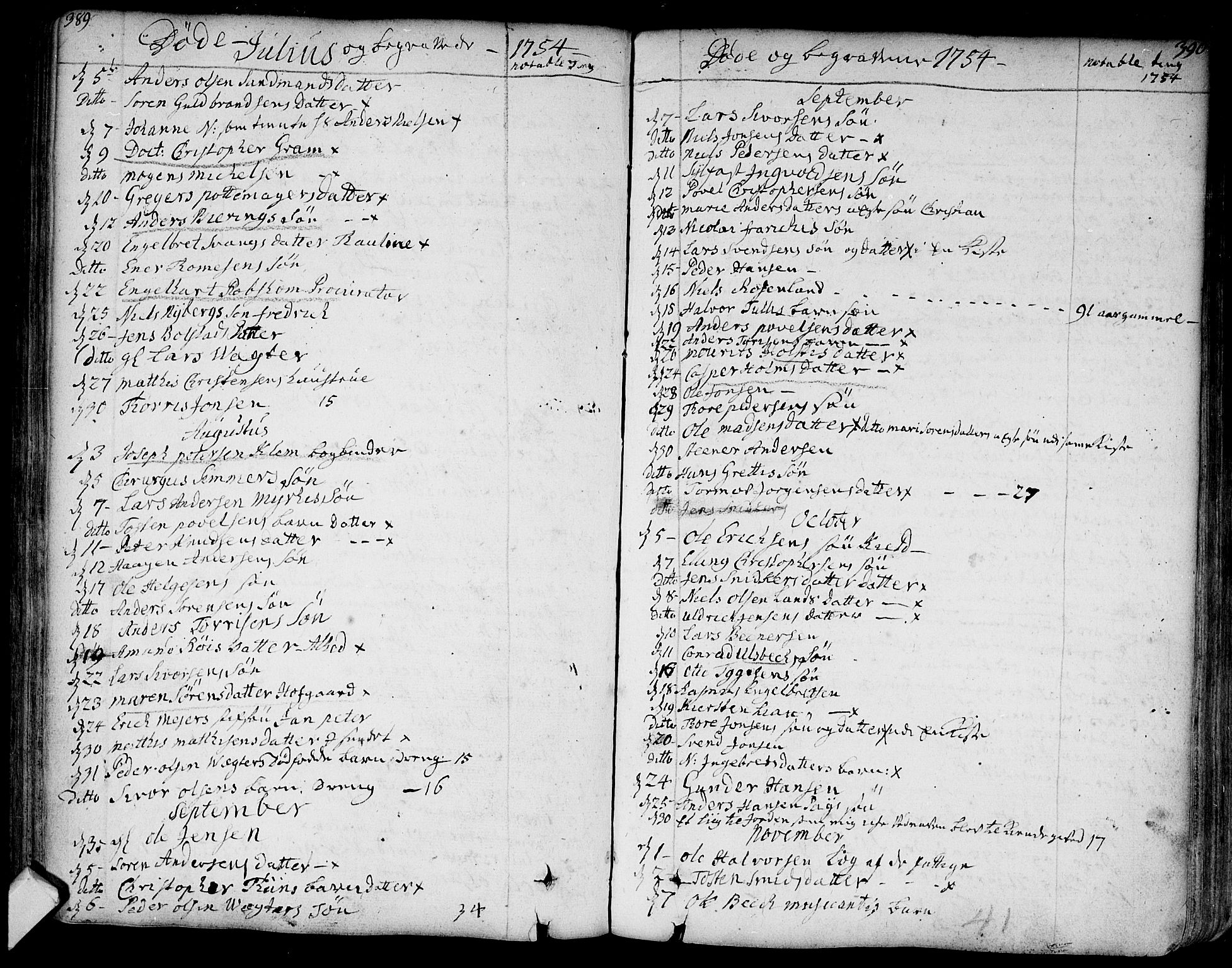 Bragernes kirkebøker, SAKO/A-6/F/Fa/L0004: Ministerialbok nr. I 4, 1734-1759, s. 389-390