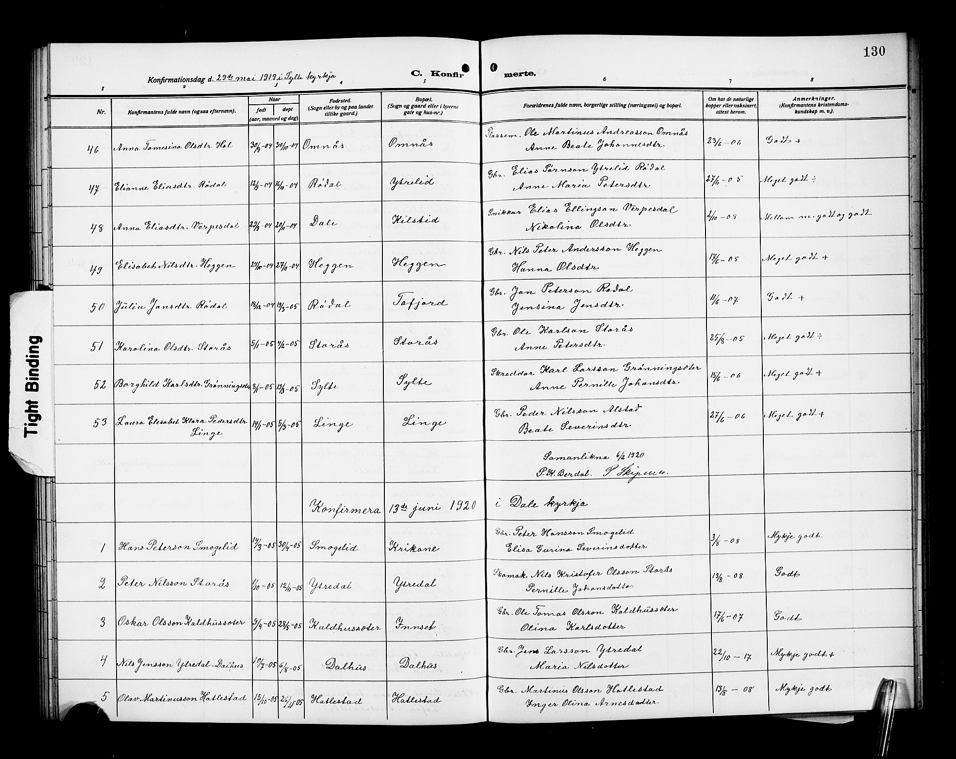 Ministerialprotokoller, klokkerbøker og fødselsregistre - Møre og Romsdal, AV/SAT-A-1454/519/L0265: Klokkerbok nr. 519C06, 1911-1921, s. 130