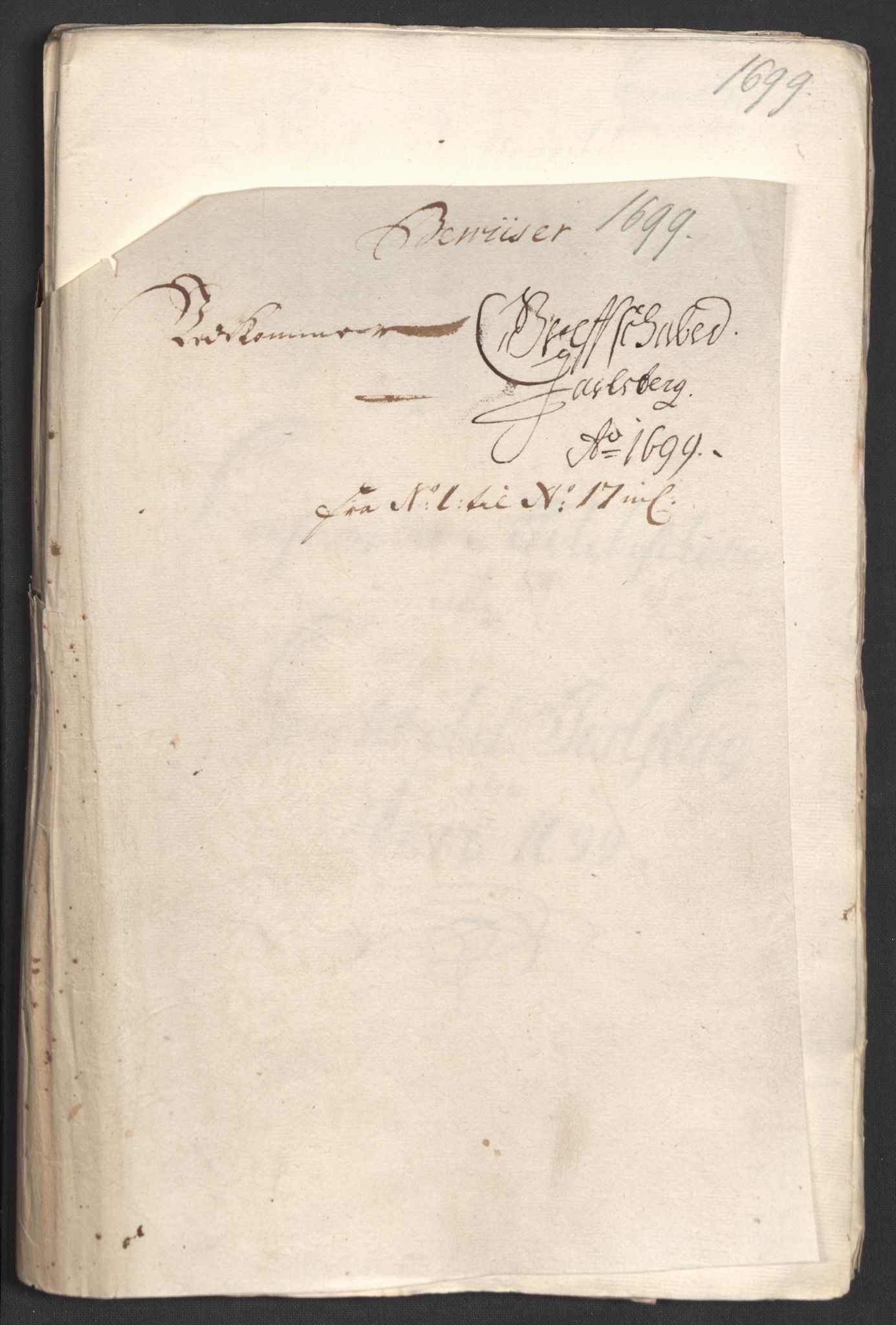 Rentekammeret inntil 1814, Reviderte regnskaper, Fogderegnskap, RA/EA-4092/R32/L1868: Fogderegnskap Jarlsberg grevskap, 1697-1699, s. 244