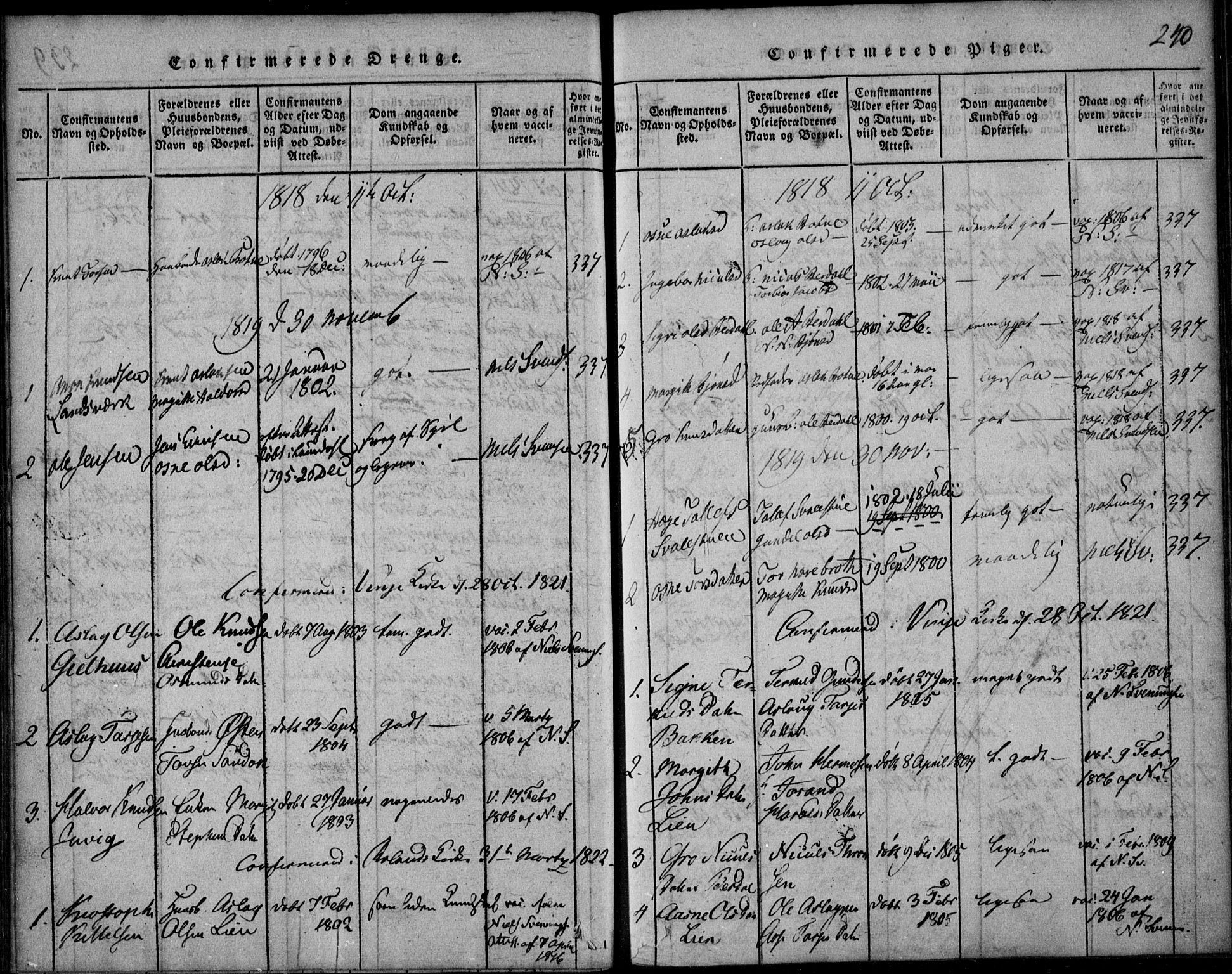 Vinje kirkebøker, SAKO/A-312/F/Fb/L0001: Ministerialbok nr. II 1, 1814-1843, s. 240