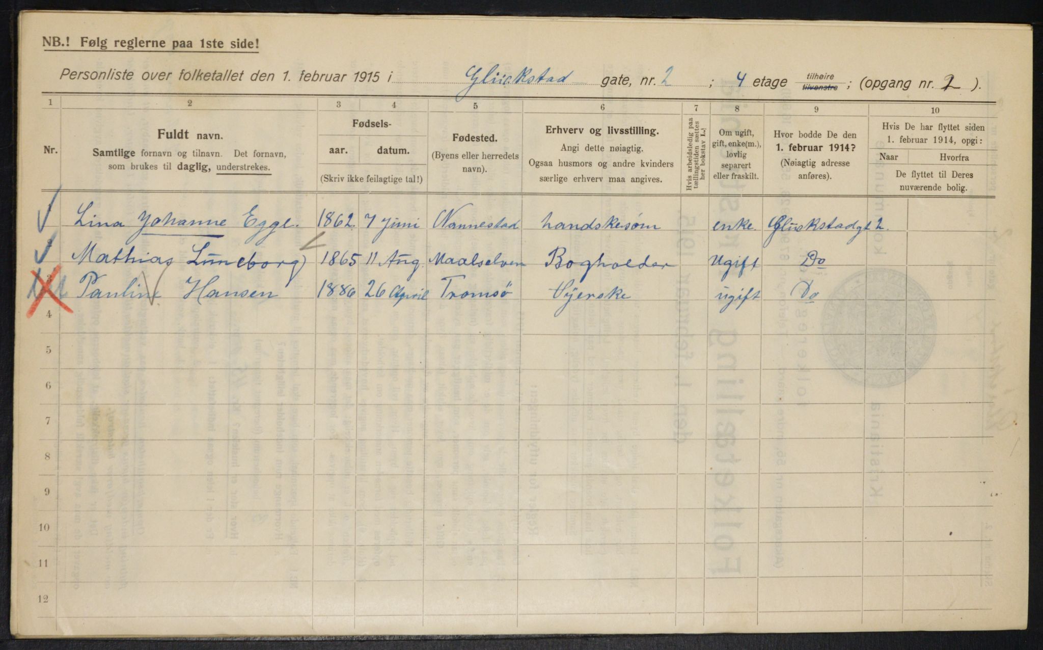 OBA, Kommunal folketelling 1.2.1915 for Kristiania, 1915, s. 29007