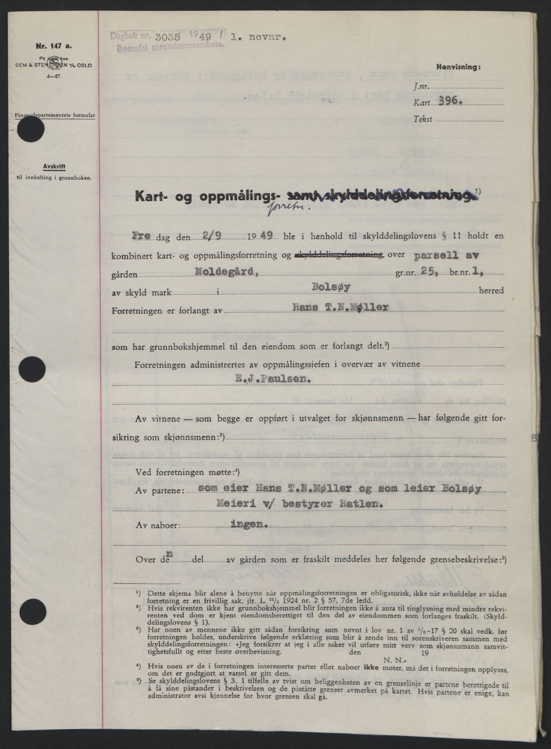 Romsdal sorenskriveri, SAT/A-4149/1/2/2C: Pantebok nr. A31, 1949-1949, Dagboknr: 3035/1949