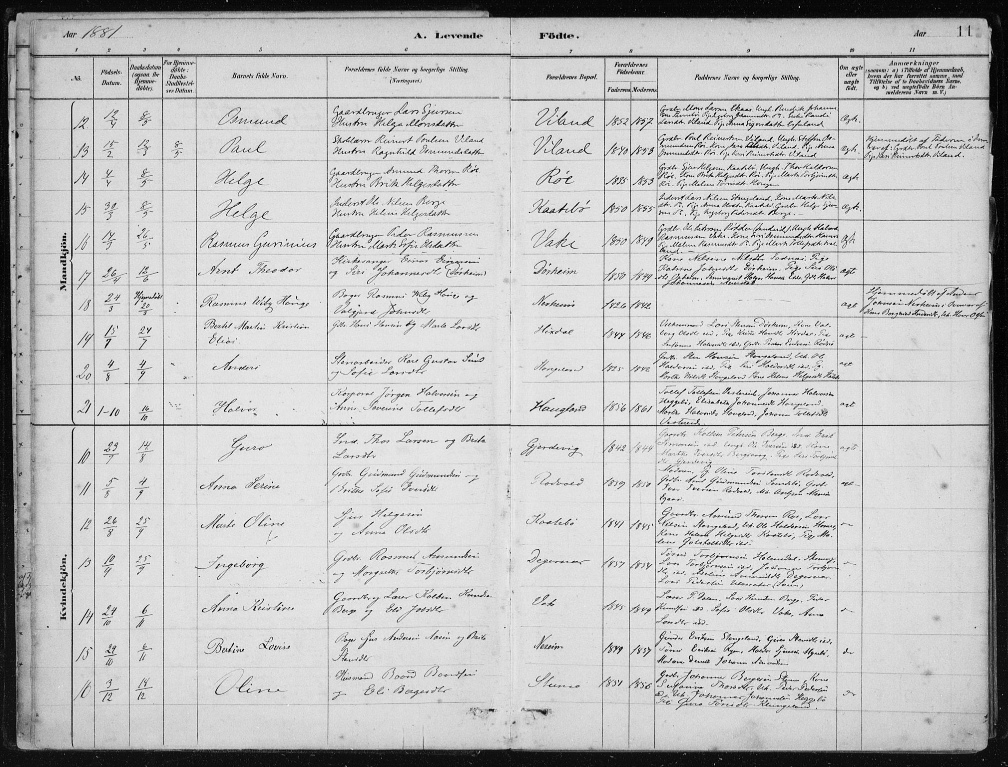 Fjelberg sokneprestembete, AV/SAB-A-75201/H/Haa: Ministerialbok nr. D 1, 1879-1918, s. 11