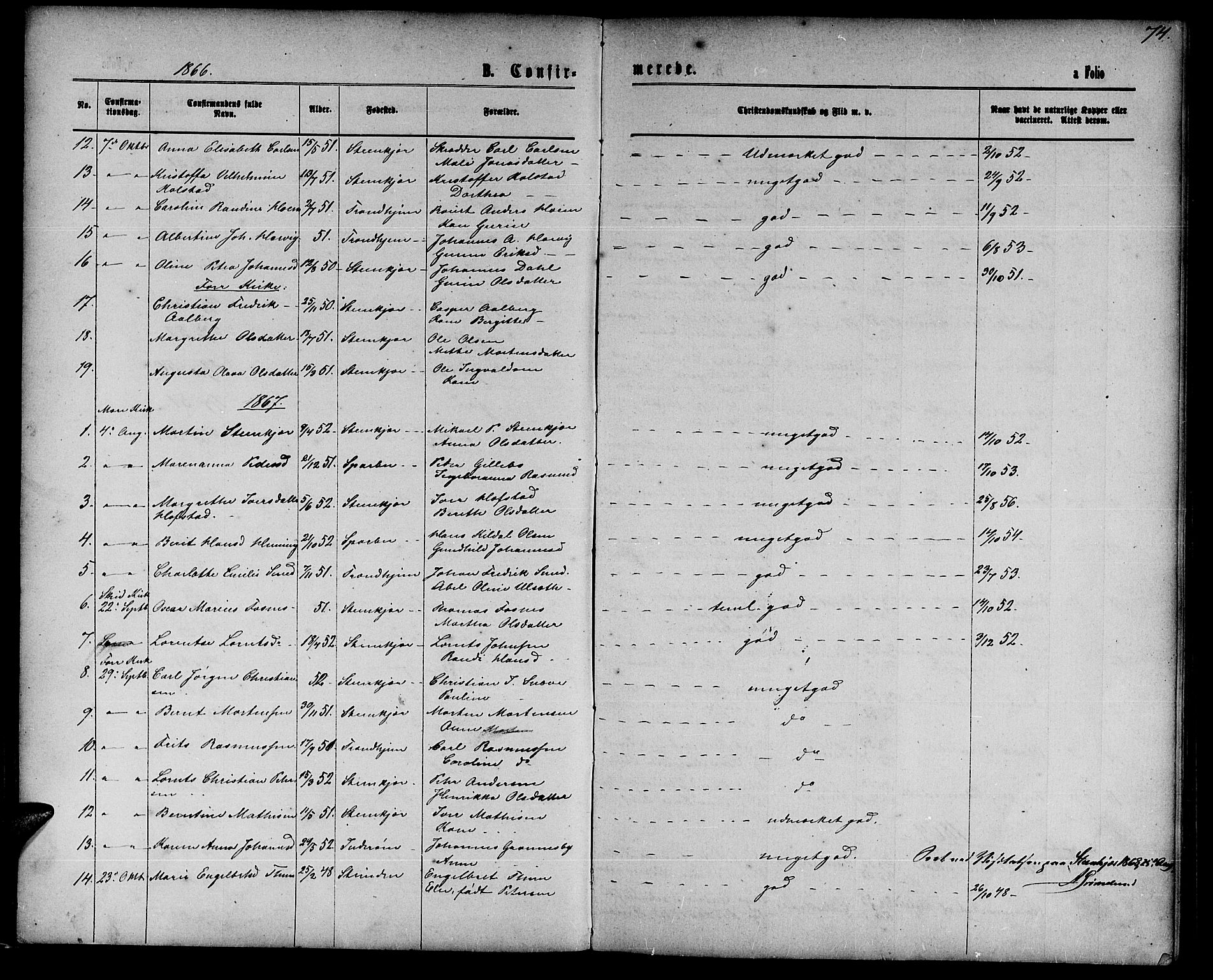 Ministerialprotokoller, klokkerbøker og fødselsregistre - Nord-Trøndelag, SAT/A-1458/739/L0373: Klokkerbok nr. 739C01, 1865-1882, s. 74