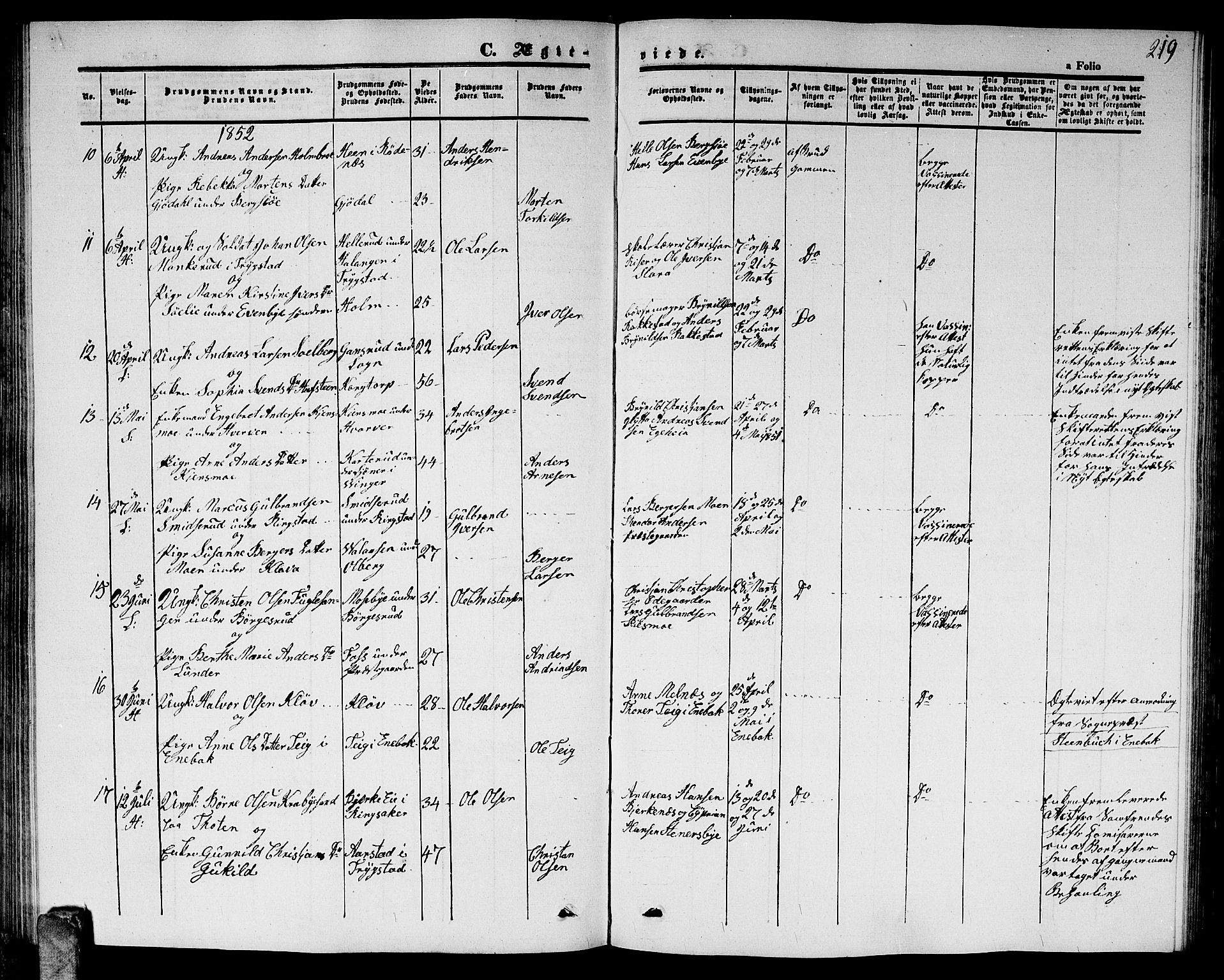 Høland prestekontor Kirkebøker, AV/SAO-A-10346a/G/Ga/L0003: Klokkerbok nr. I 3, 1846-1853, s. 219