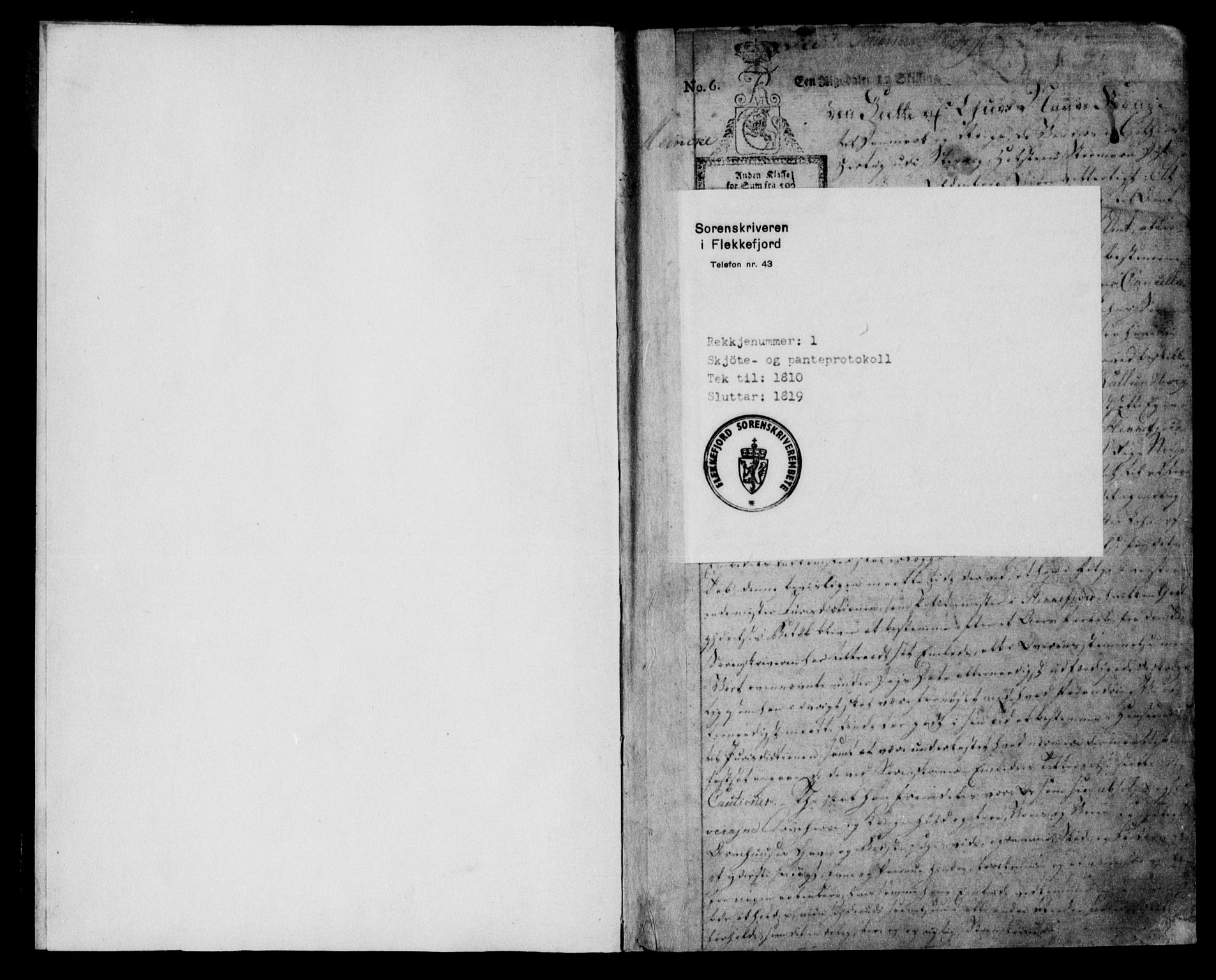 Flekkefjord sorenskriveri, SAK/1221-0001/G/Gb/Gba/L0001: Pantebok nr. 1, 1810-1819