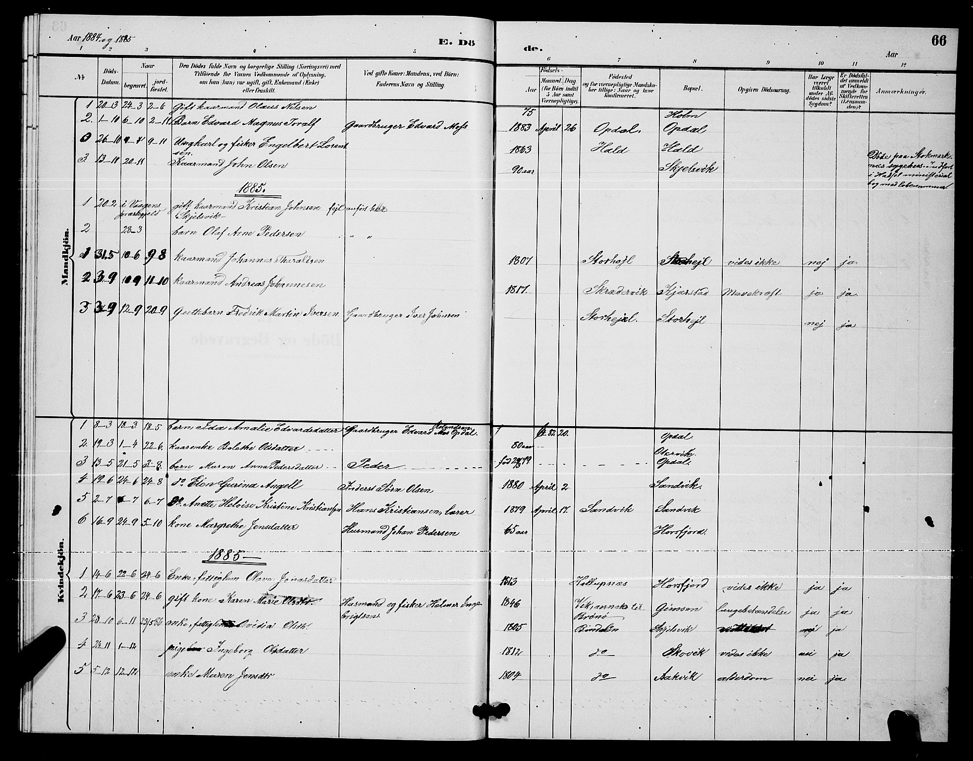 Ministerialprotokoller, klokkerbøker og fødselsregistre - Nordland, SAT/A-1459/811/L0169: Klokkerbok nr. 811C01, 1884-1894, s. 66