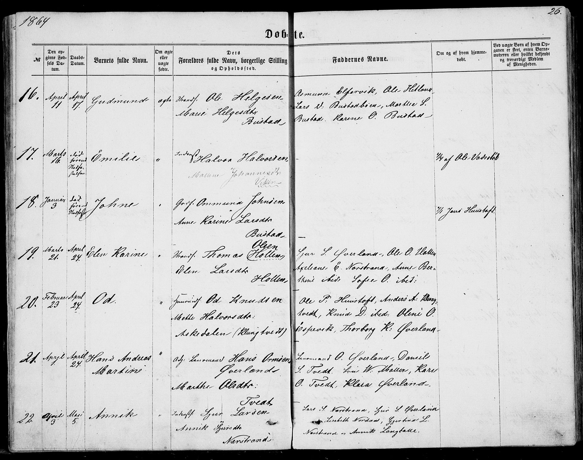 Nedstrand sokneprestkontor, AV/SAST-A-101841/01/IV: Ministerialbok nr. A 9, 1861-1876, s. 26