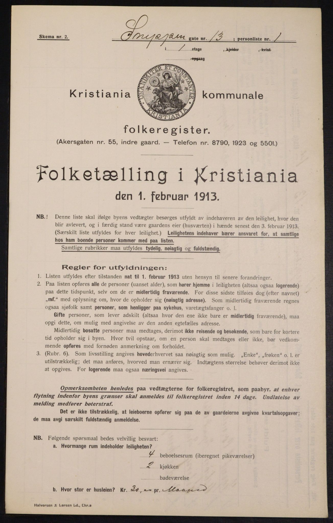 OBA, Kommunal folketelling 1.2.1913 for Kristiania, 1913, s. 98110