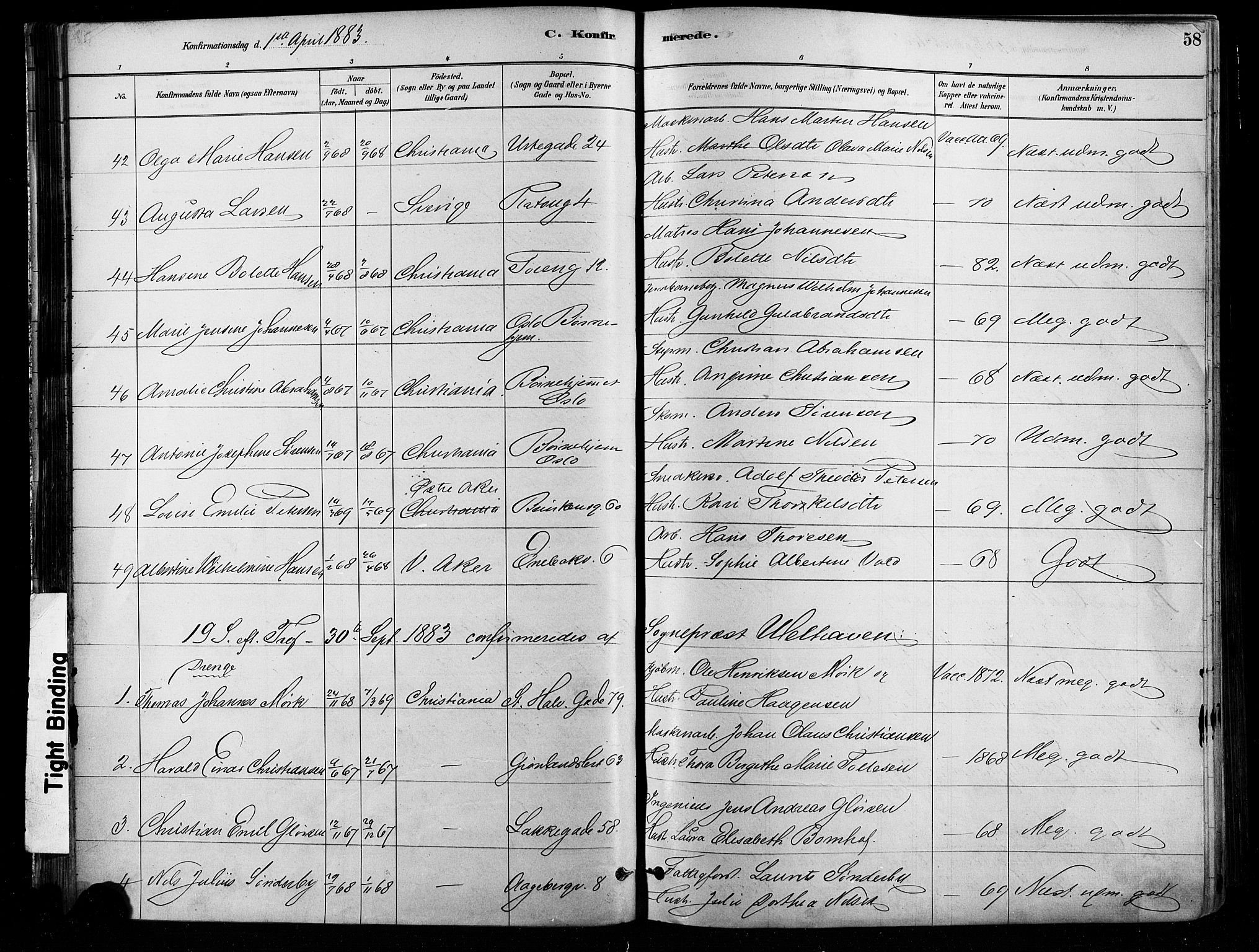 Grønland prestekontor Kirkebøker, AV/SAO-A-10848/F/Fa/L0008: Ministerialbok nr. 8, 1881-1893, s. 58