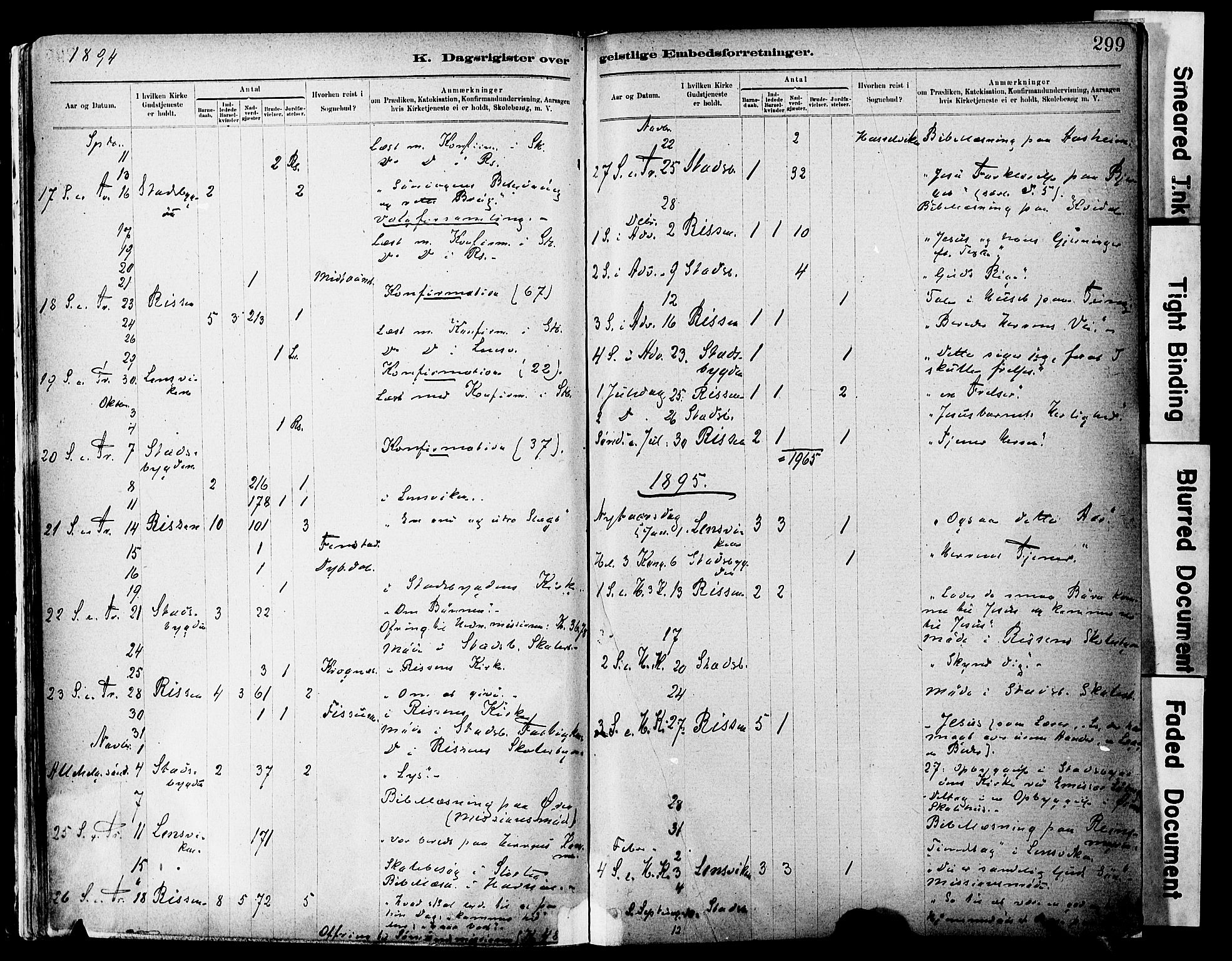 Ministerialprotokoller, klokkerbøker og fødselsregistre - Sør-Trøndelag, AV/SAT-A-1456/646/L0615: Ministerialbok nr. 646A13, 1885-1900, s. 299