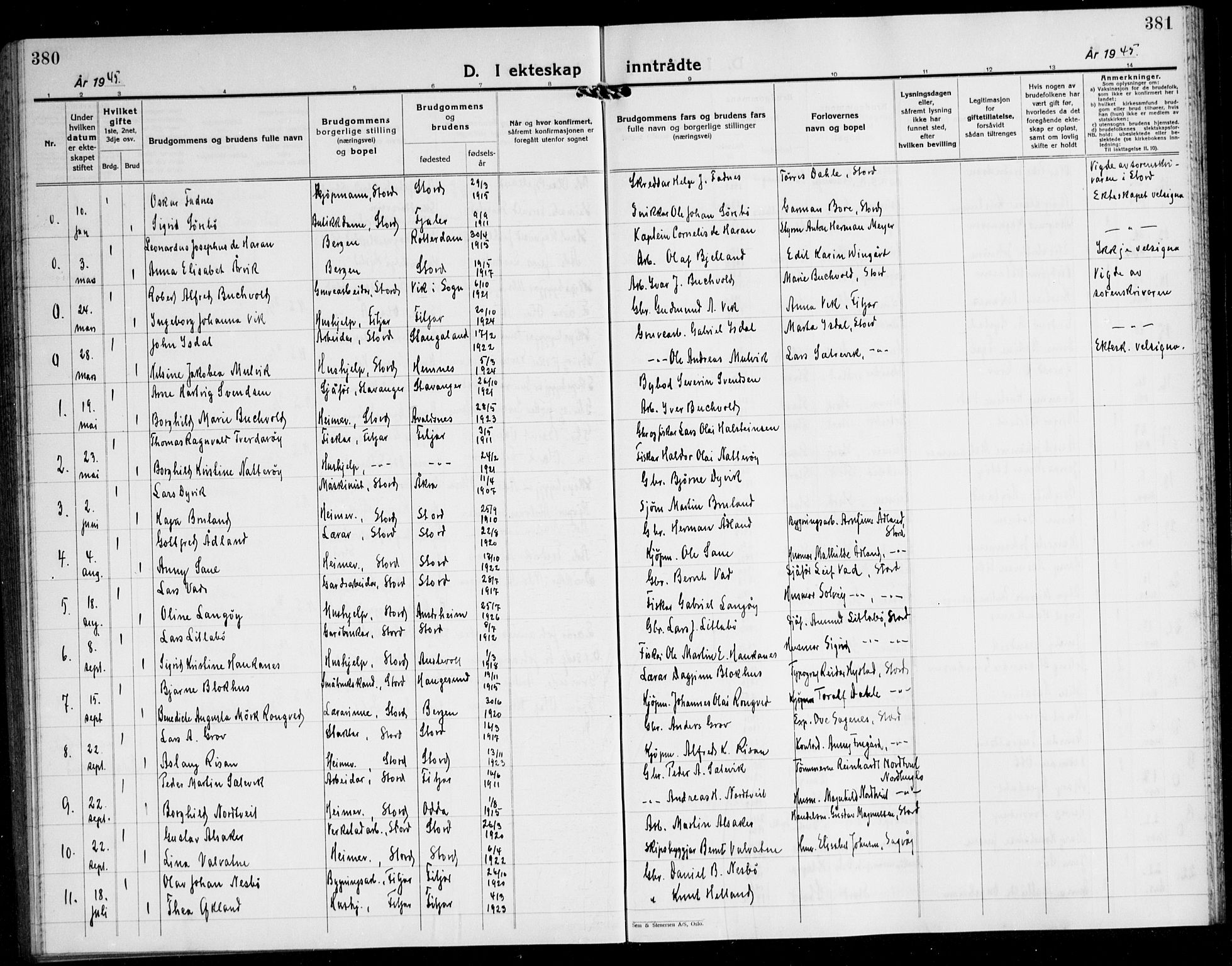 Stord sokneprestembete, AV/SAB-A-78201/H/Hab: Klokkerbok nr. A 5, 1933-1945, s. 380-381