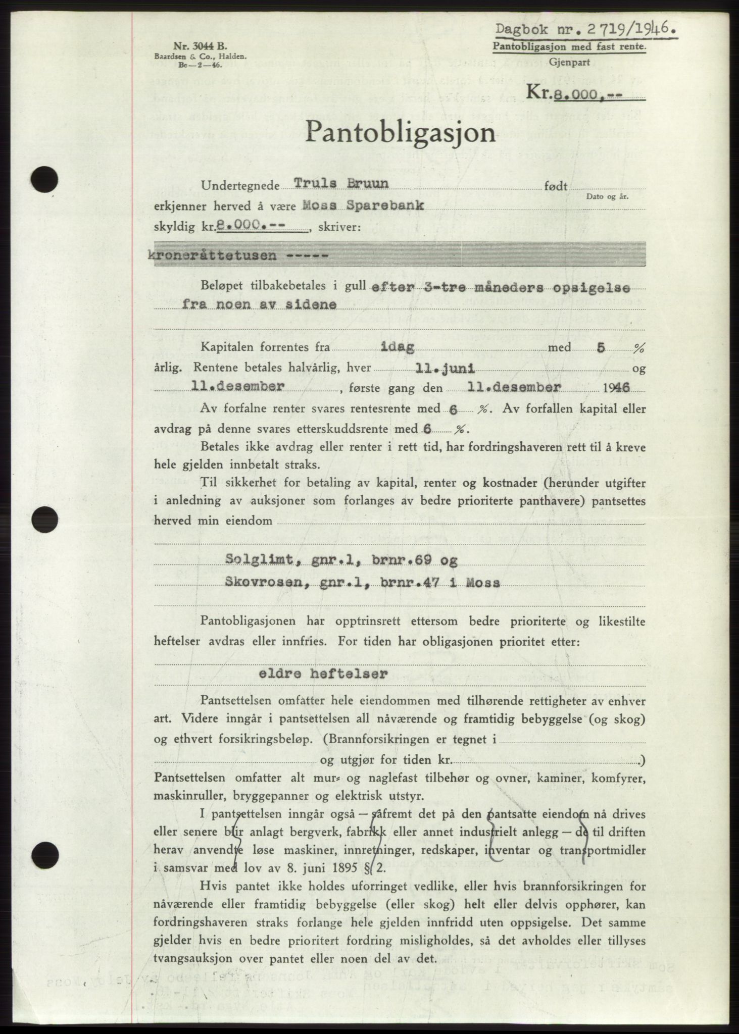 Moss sorenskriveri, SAO/A-10168: Pantebok nr. B16, 1946-1947, Dagboknr: 2719/1946