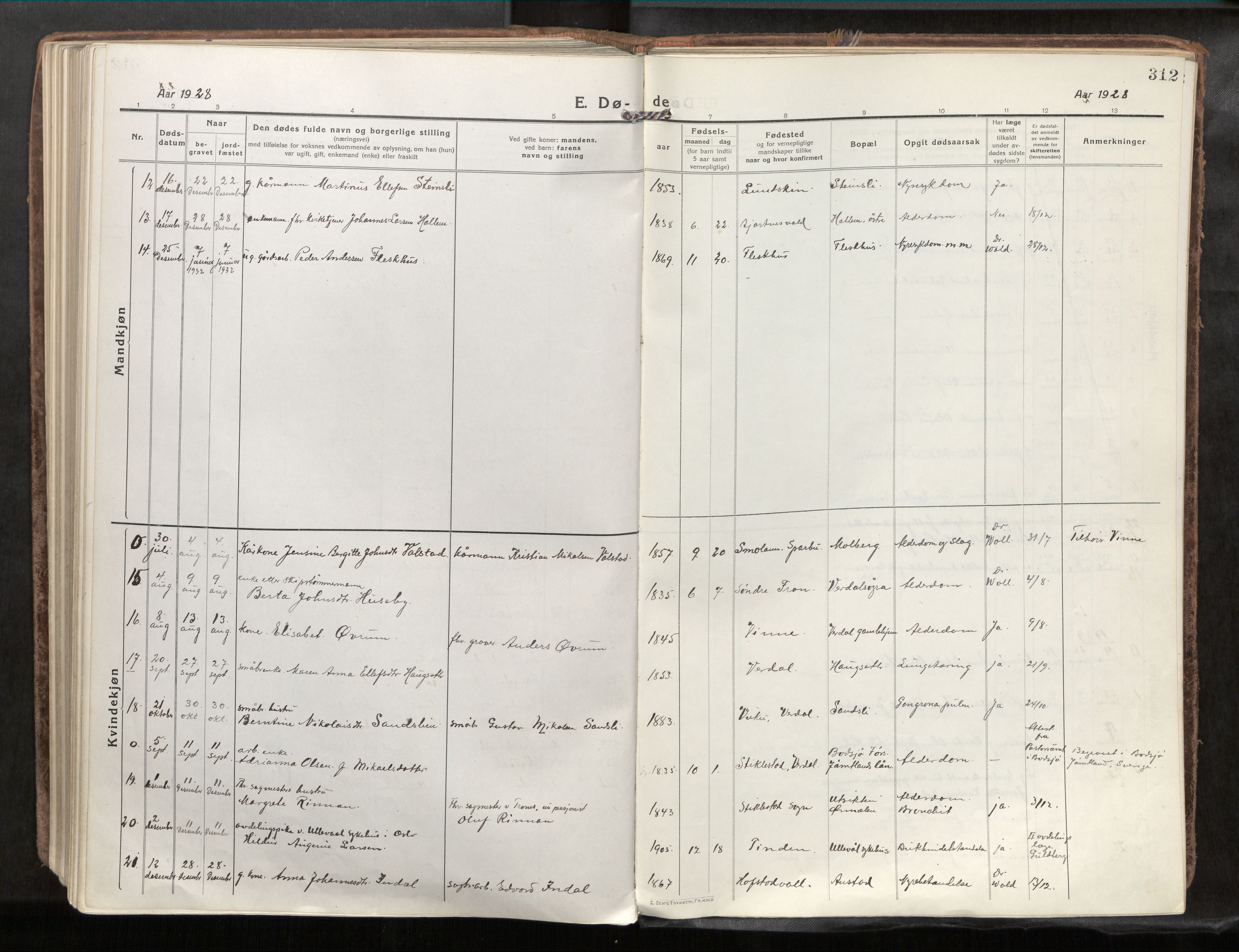 Verdal sokneprestkontor, AV/SAT-A-1156/2/H/Haa/L0001: Ministerialbok nr. 1, 1917-1932, s. 312