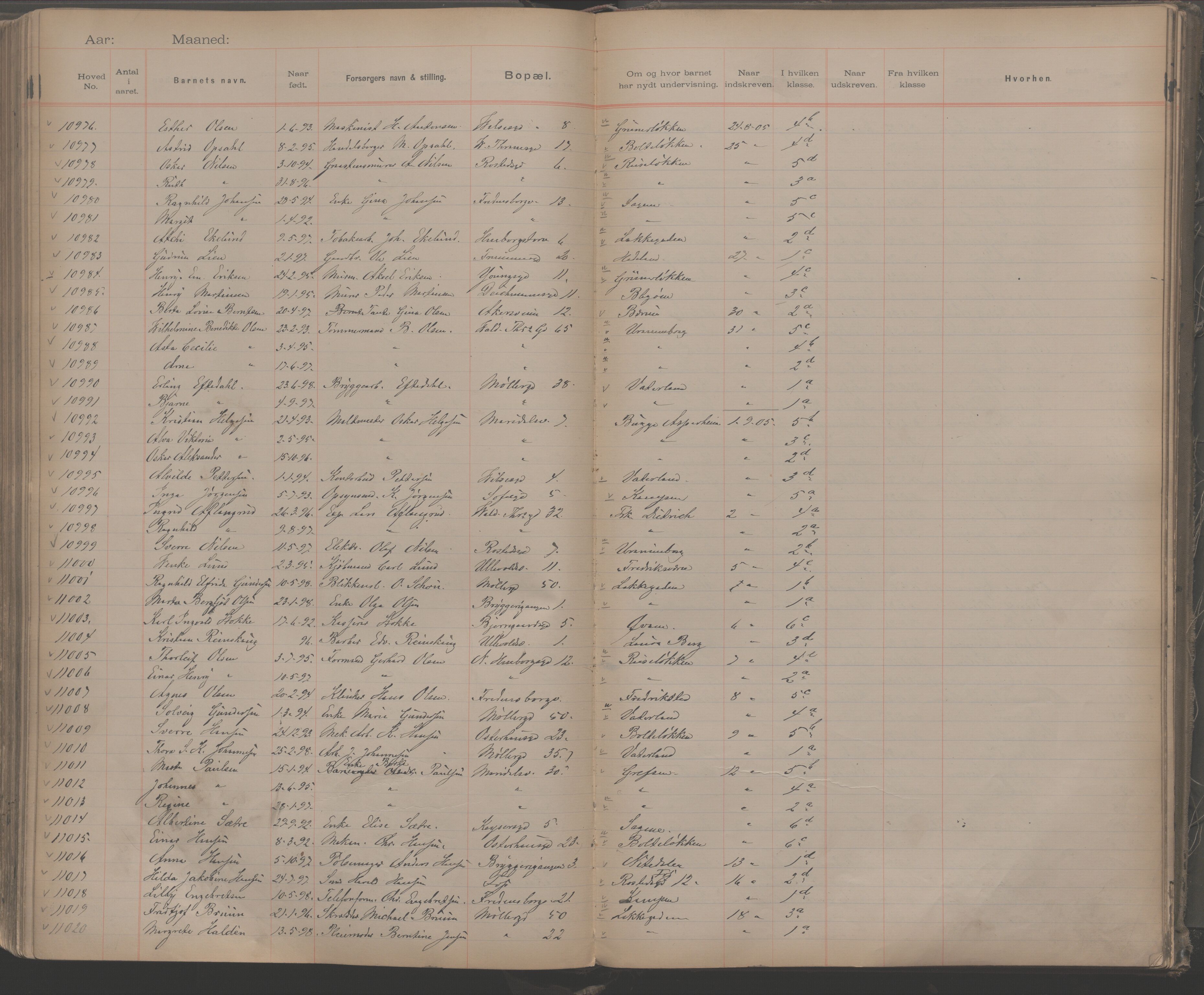 Møllergata skole, OBA/A-20129/F/Fa/L0001: Ut-/innskrivningsprotokoll, 1889-1907, s. 250