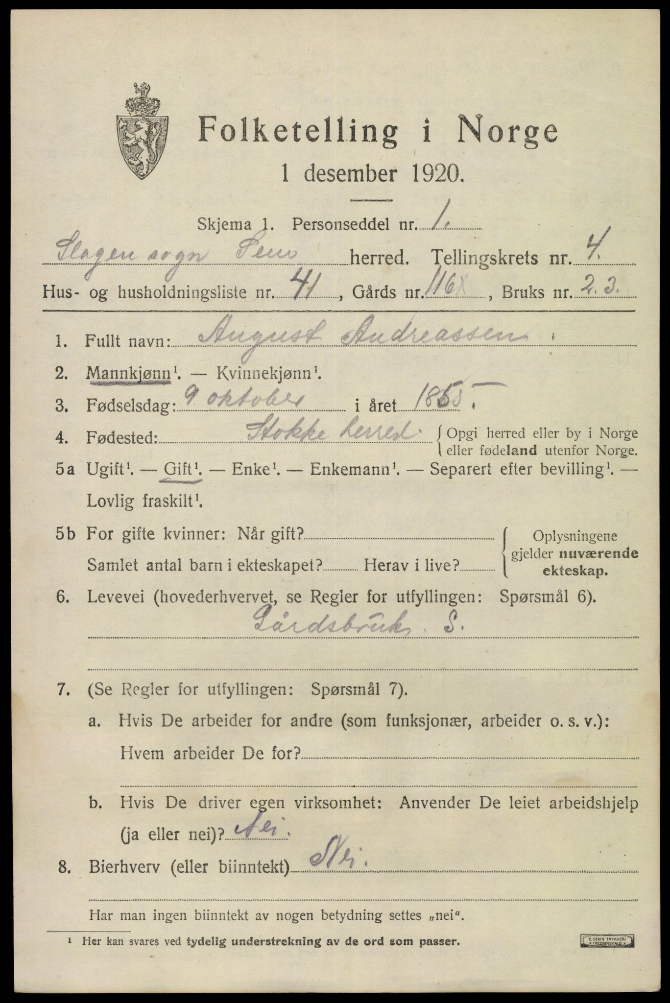 SAKO, Folketelling 1920 for 0721 Sem herred, 1920, s. 7511