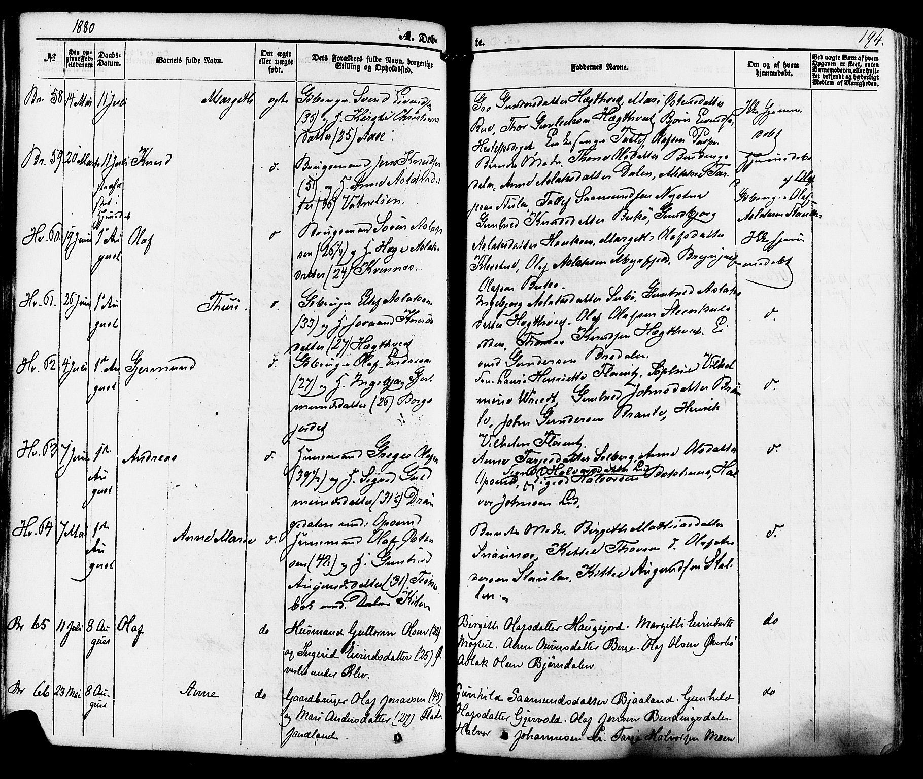 Kviteseid kirkebøker, AV/SAKO-A-276/F/Fa/L0007: Ministerialbok nr. I 7, 1859-1881, s. 194