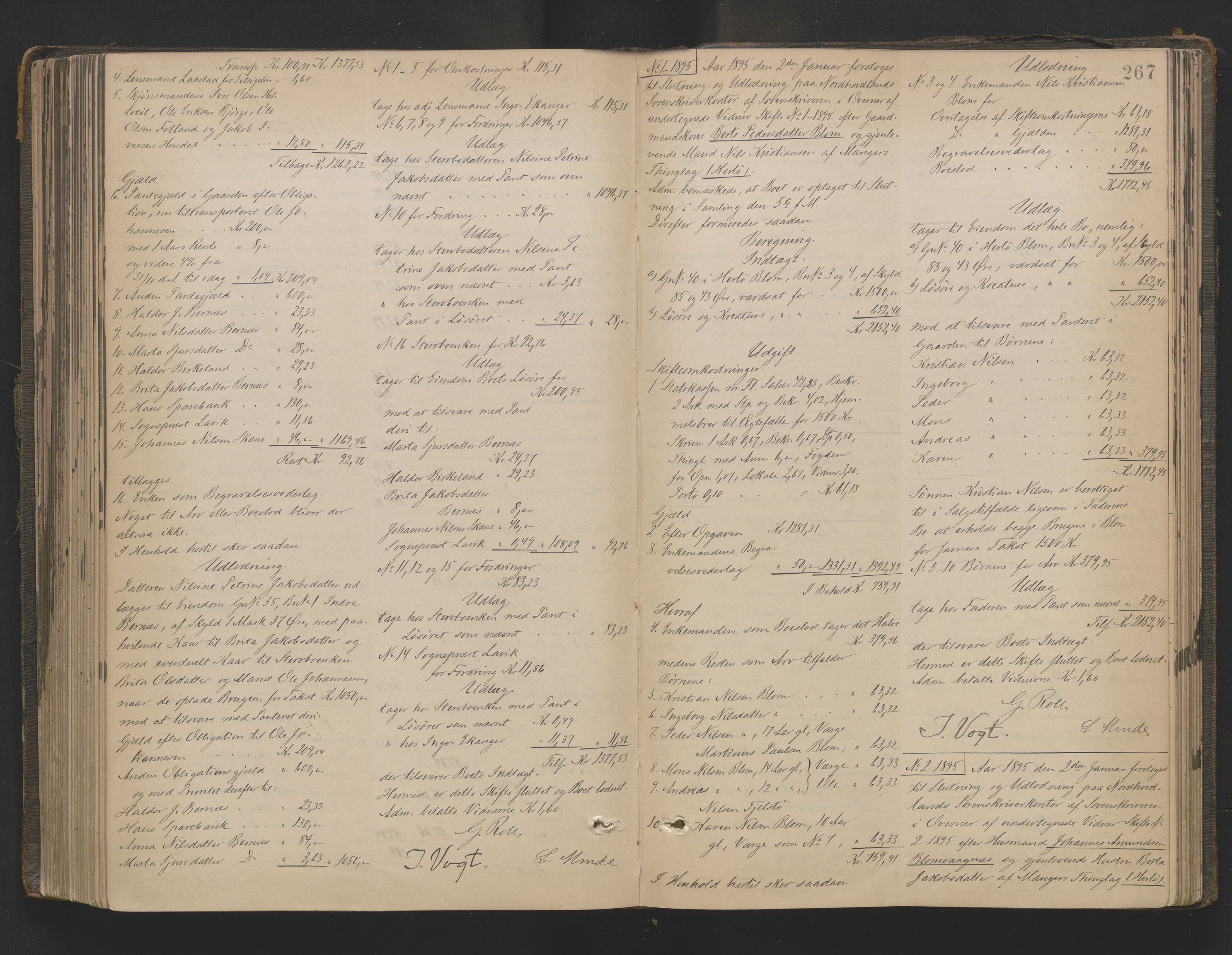 Nordhordland sorenskrivar, AV/SAB-A-2901/1/H/Hd/Hda/L0011: Skifteutlodningsprotokollar, 1889-1897, s. 267